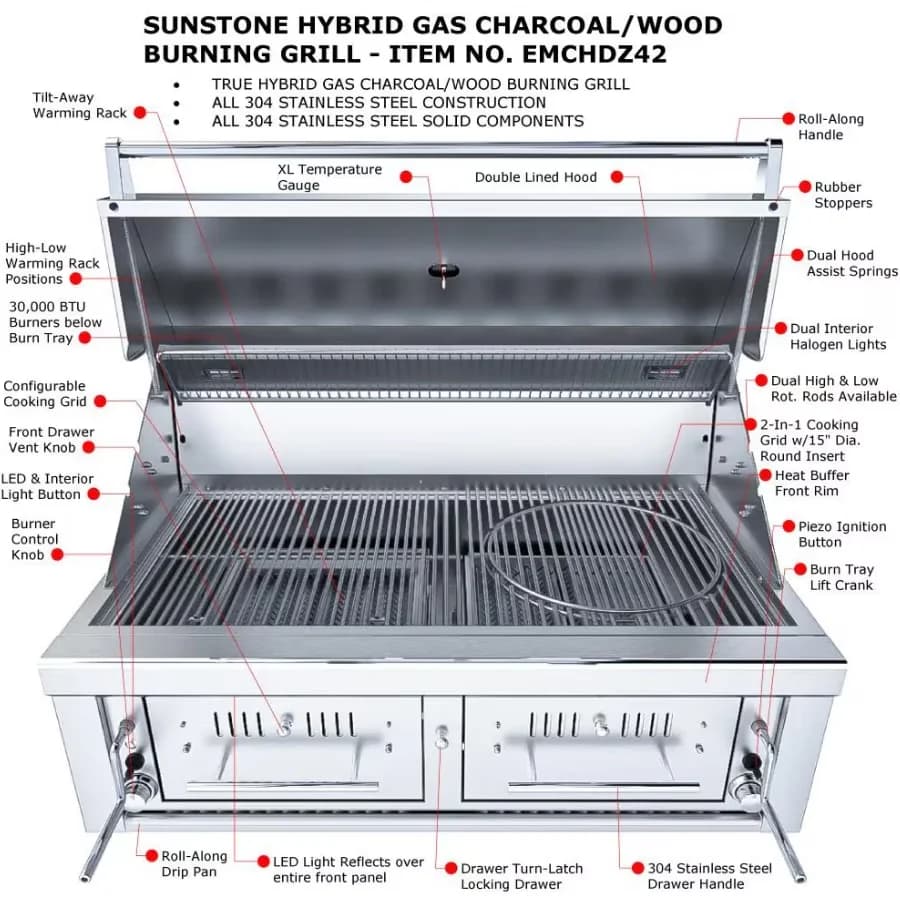 Efficient Combo Grill with Burn Charcoal or Wood Logs in Drawers, Combined 35,000 BTU Burners - Stainless Steel Stainless Steel Model C2569B