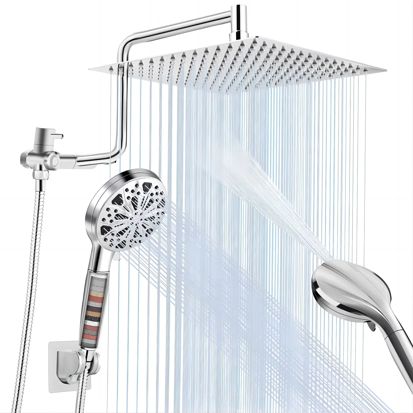 Shower Head Versatile with Self-Cleaning Nozzles, High Pressure - Stainless Steel Silver Model 9B55C0