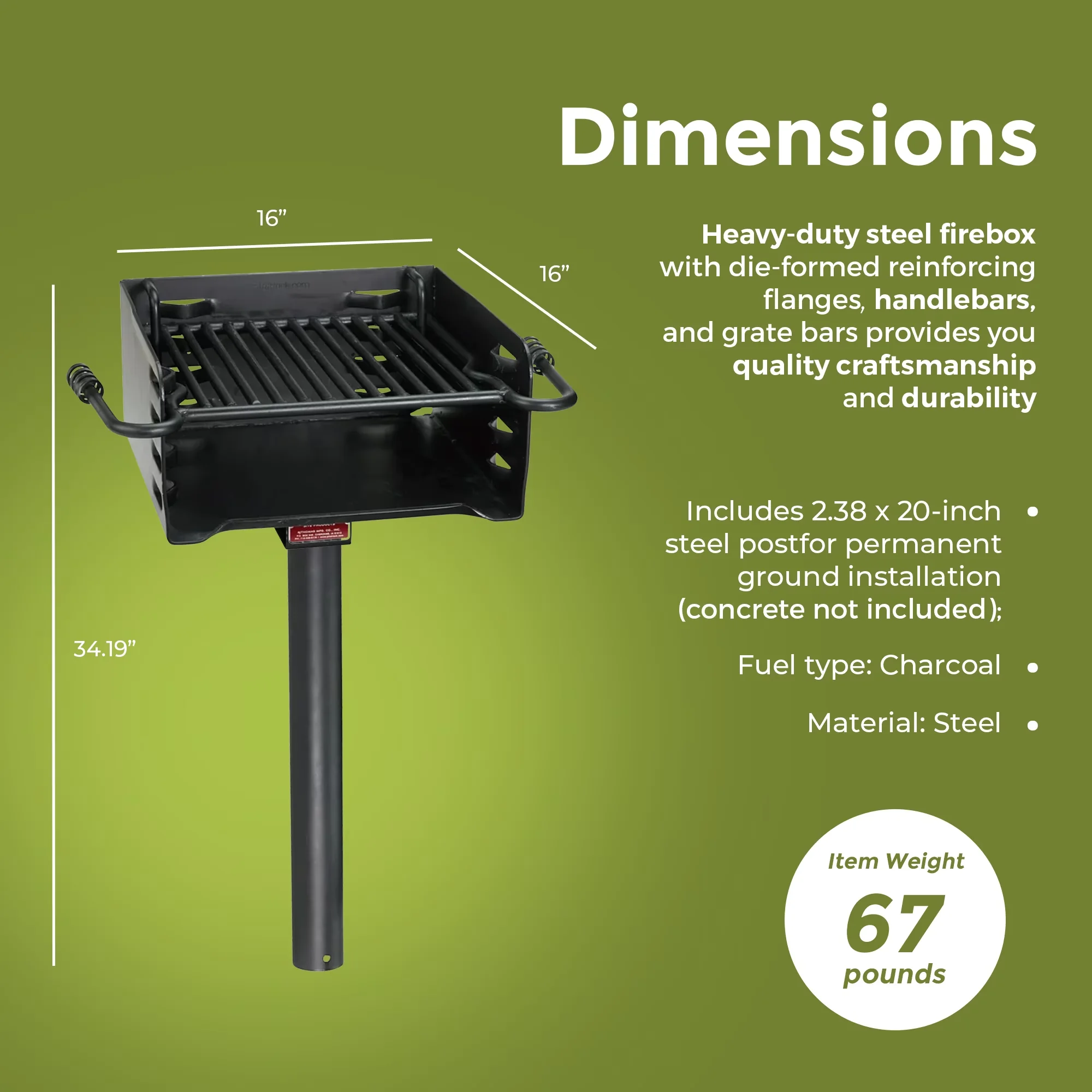Stylish Flat Top Grill with Charcoal Basket, Park Style Steel Charcoal, Black - Steel Black Model BD3EA7
