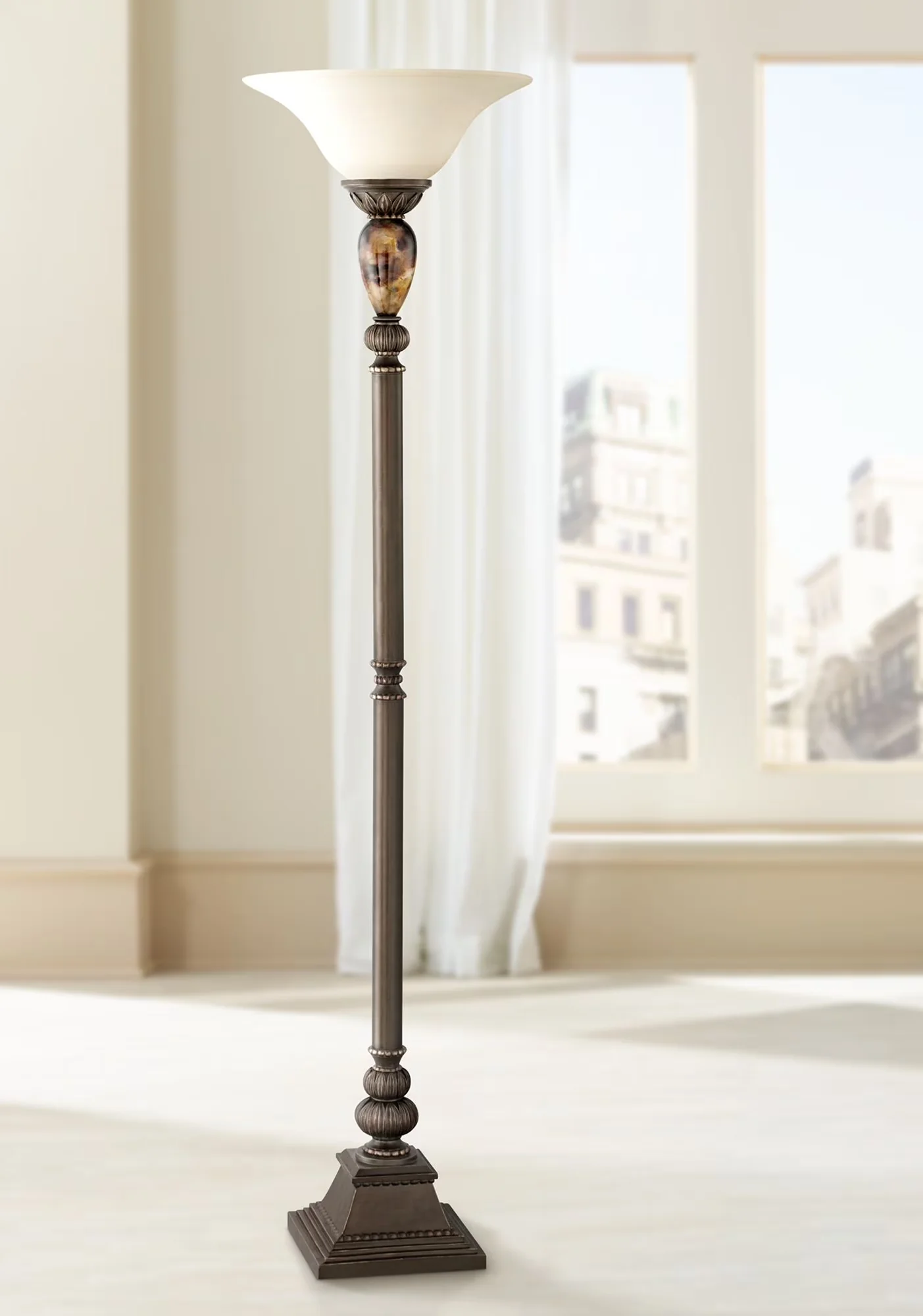 Quality Floor Lamp with Incandescent, Dimmable - Brown Cast Resin for Living Room Model 7C9A60