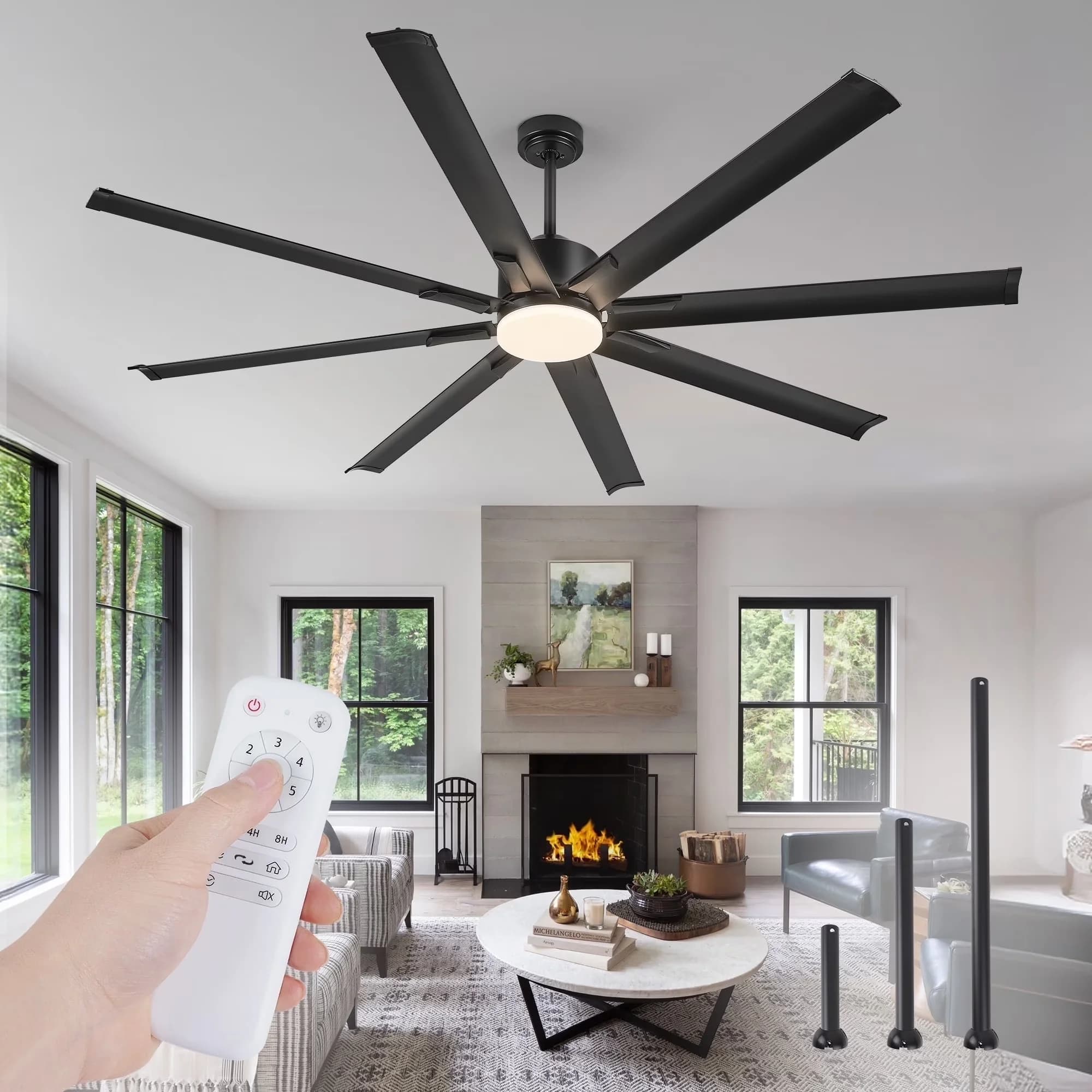 Efficient Ceiling Fan with LED, Space-Saving, Reversible Blades - Black Metal Model 3AF75C