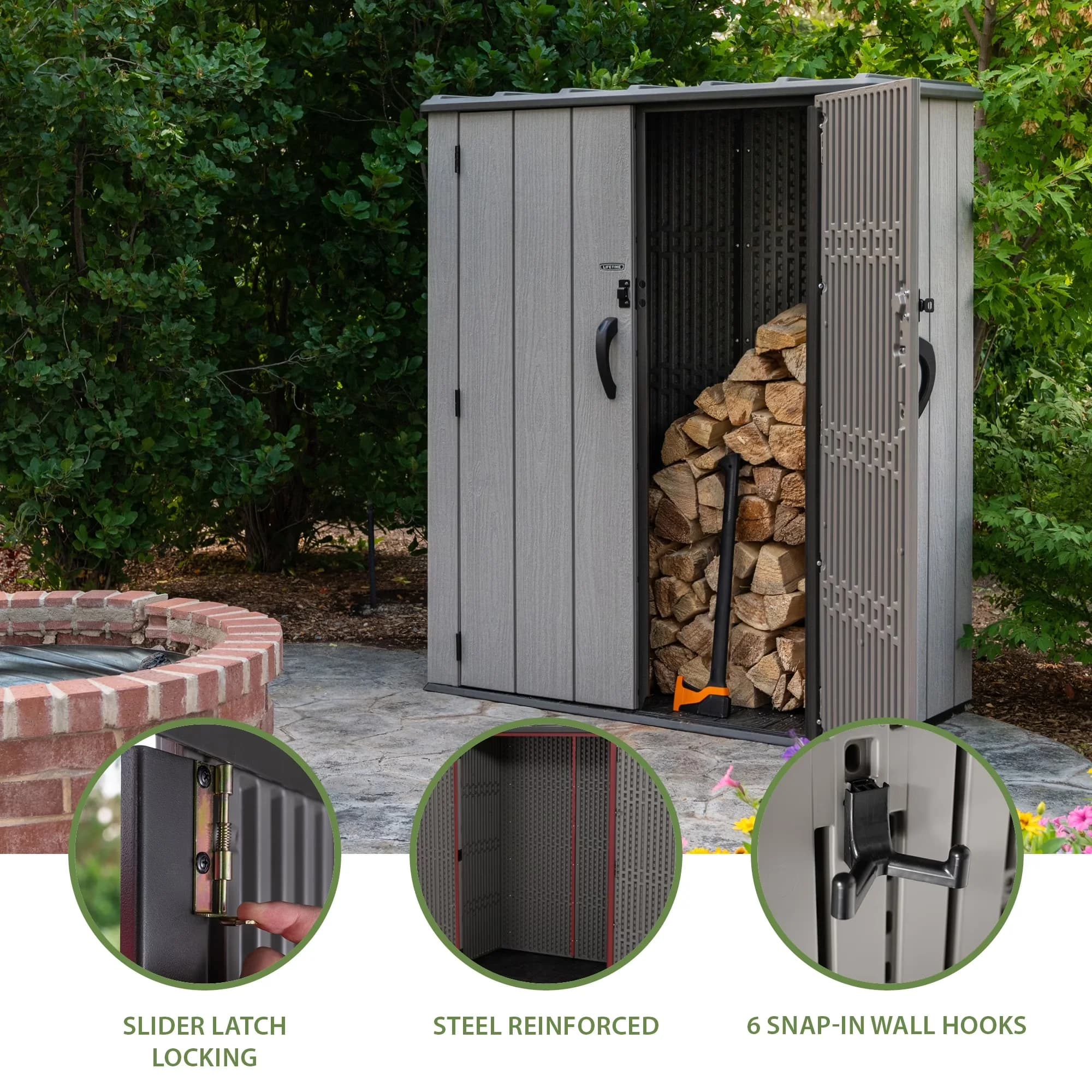 Stylish Shed with 53 cubic feet, Gray () - Gray High Density Polyethylene Model 1D9326