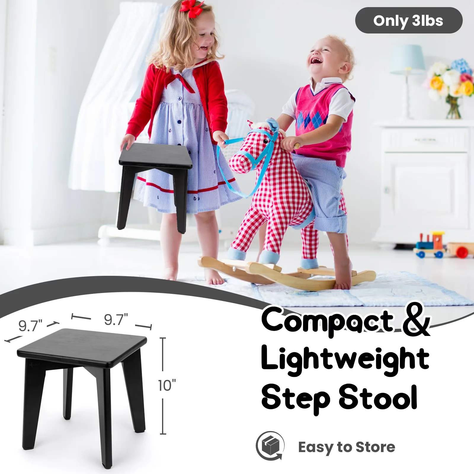Essential Ladders And Step Stool with Non-Marring Feet, Anti-Slip - Bamboo Black for Bathroom, Kitchen Model 591C4A