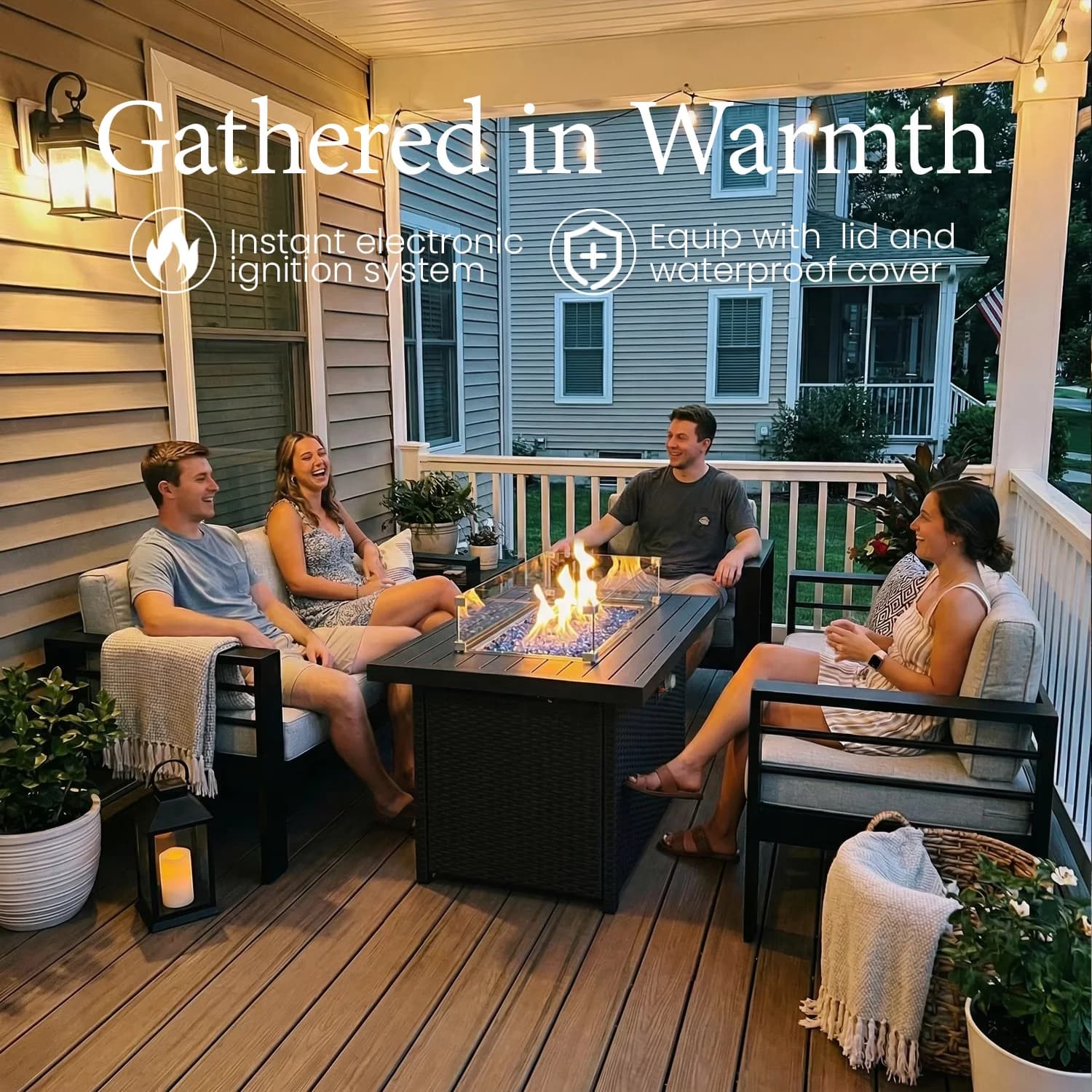 Patio Conversation Set Sleek with Fire Pit Table, Aluminum Furniture - Industrial Grade Model 707A27