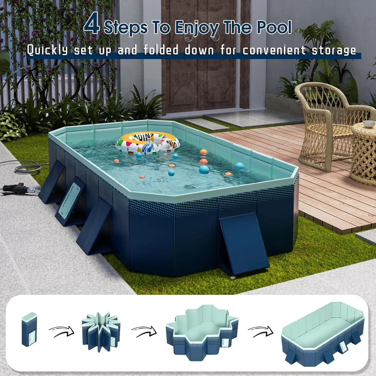 Essential Inflatable Pool with Puncture Resistant, Non-Inflatable Swimming Pools - Blue Model FB21F3