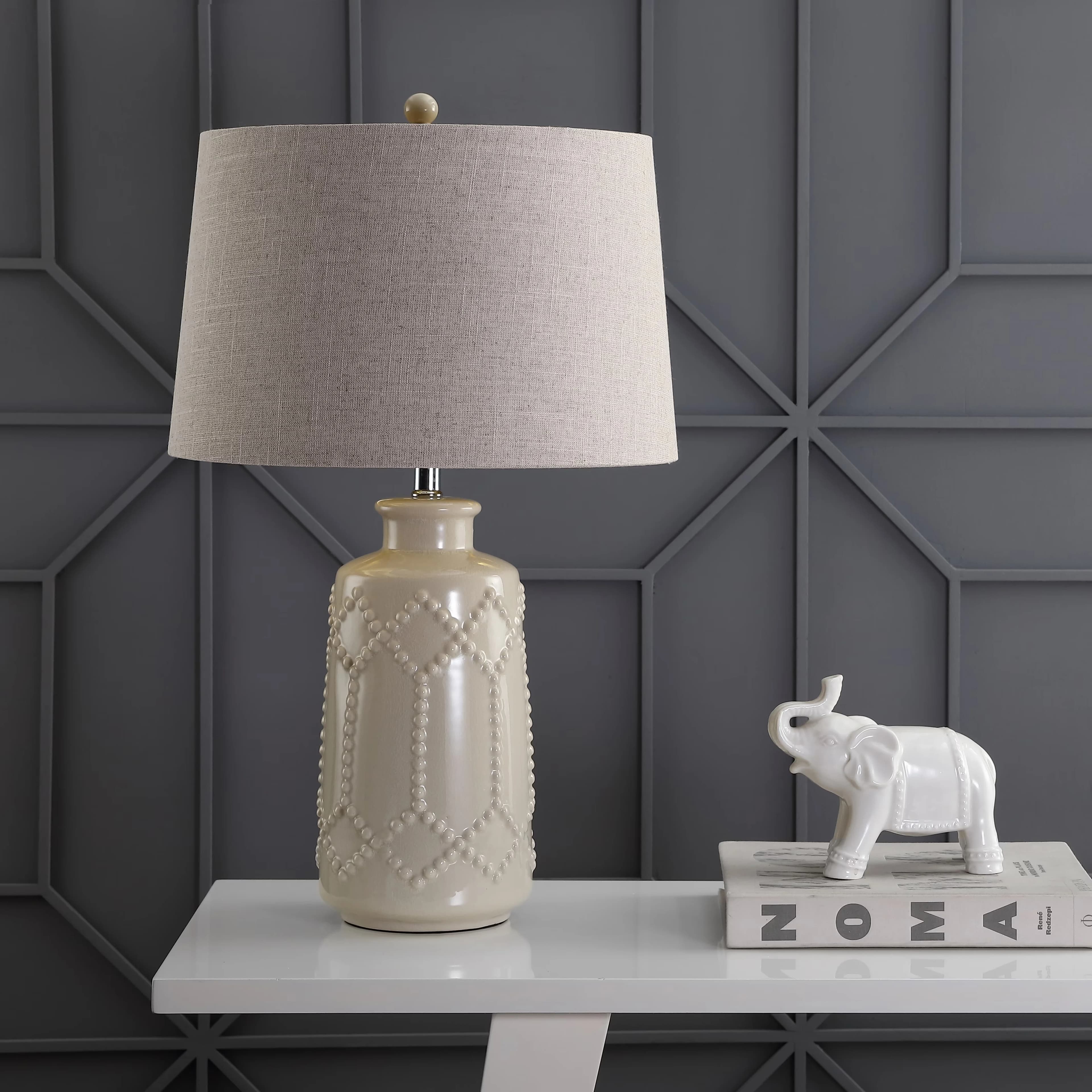 Essential Table Lamp with LED, Bedside Lamps, Transitional - Ceramic Beige Model 443ED1
