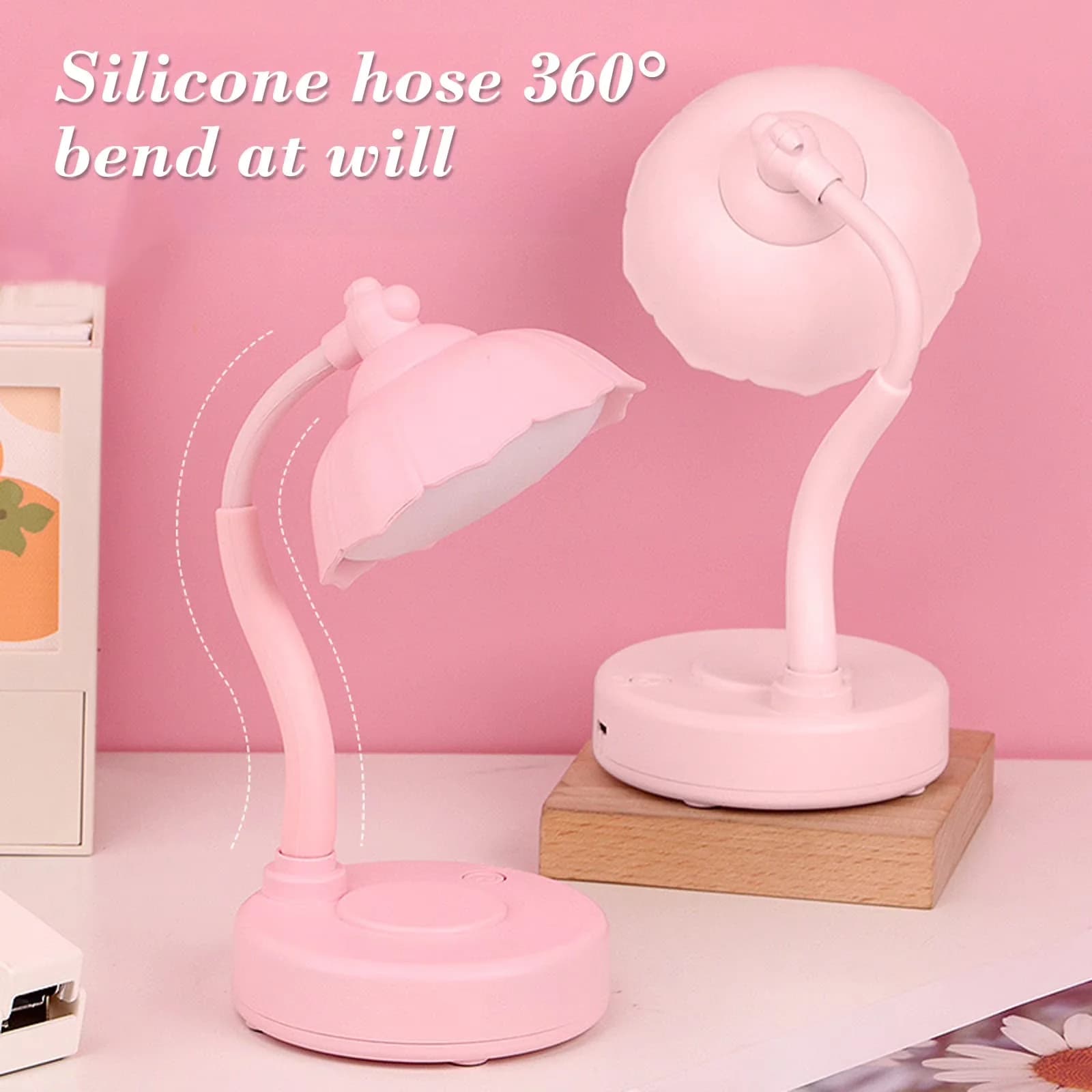 Compact Desk Lamp with LED, Battery, Modern - Abs Pink for Bedroom, Dorm Model B1A640