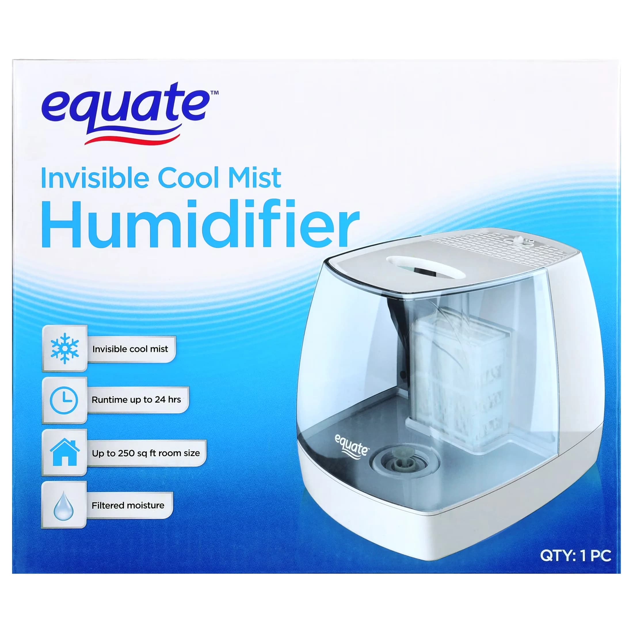 Humidifier Compact with Designed for rooms up to 250 square feet, 1.1-Gallon Invisible Cool Mist - Model 01DDE2