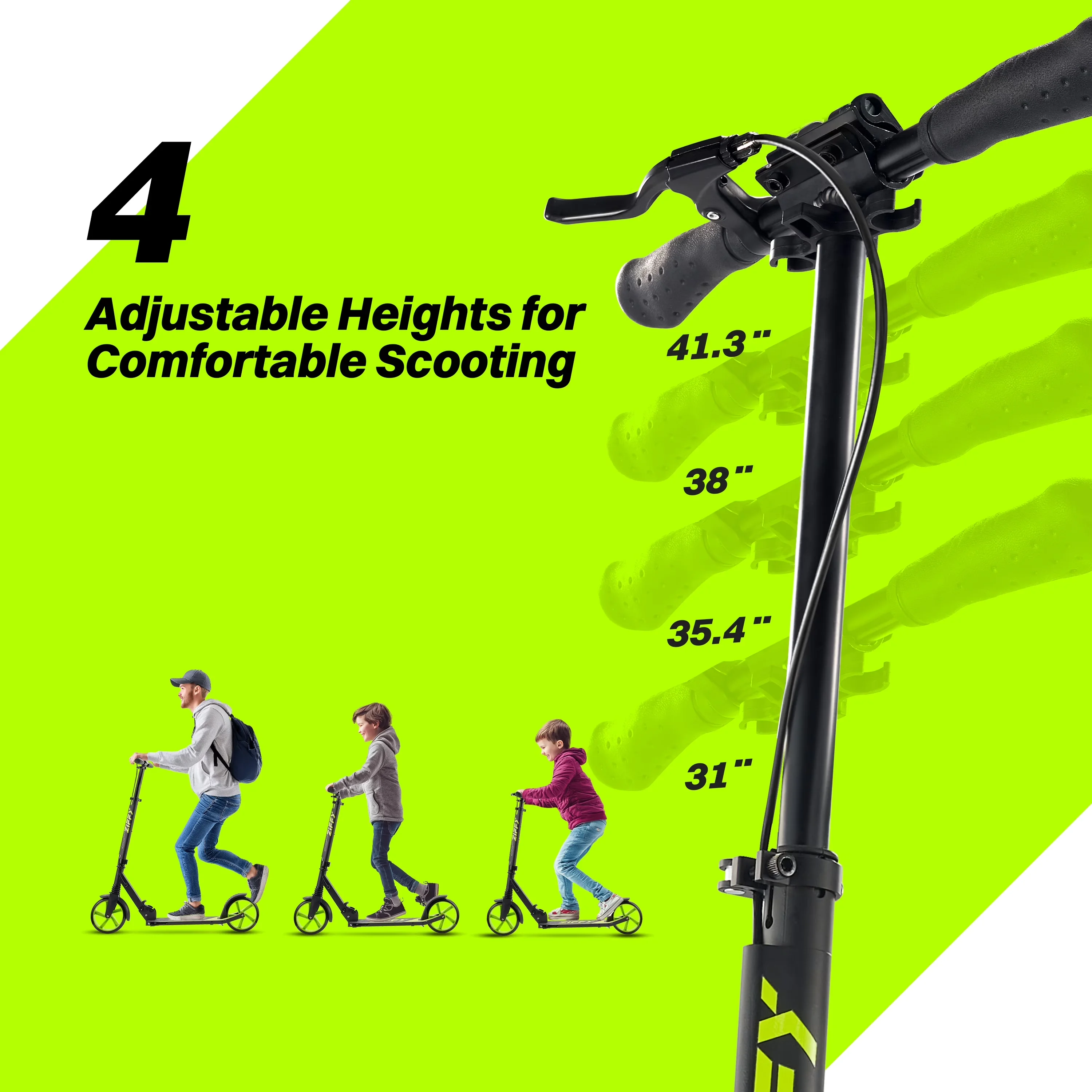 Classic Scooter with Foldable, Foldable Kick, Kids - Green Aluminum 6-12 Model 73DED4