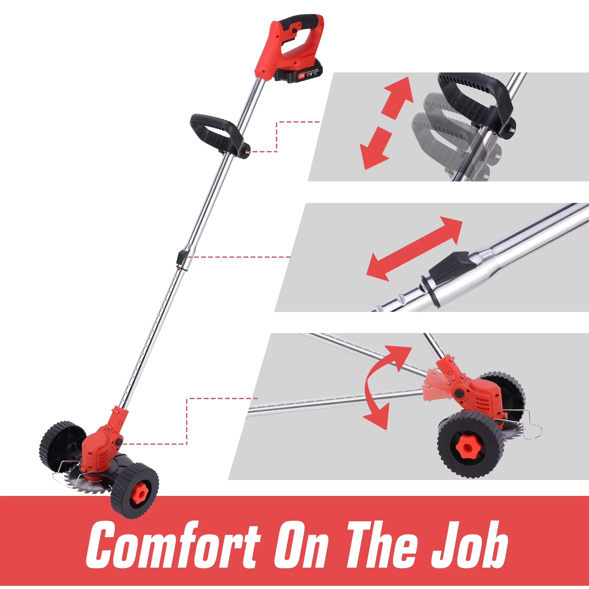 Quality String Trimmer with Battery, 24V, Wheels & 2 Batteries - Red - Standard Series Model 567802
