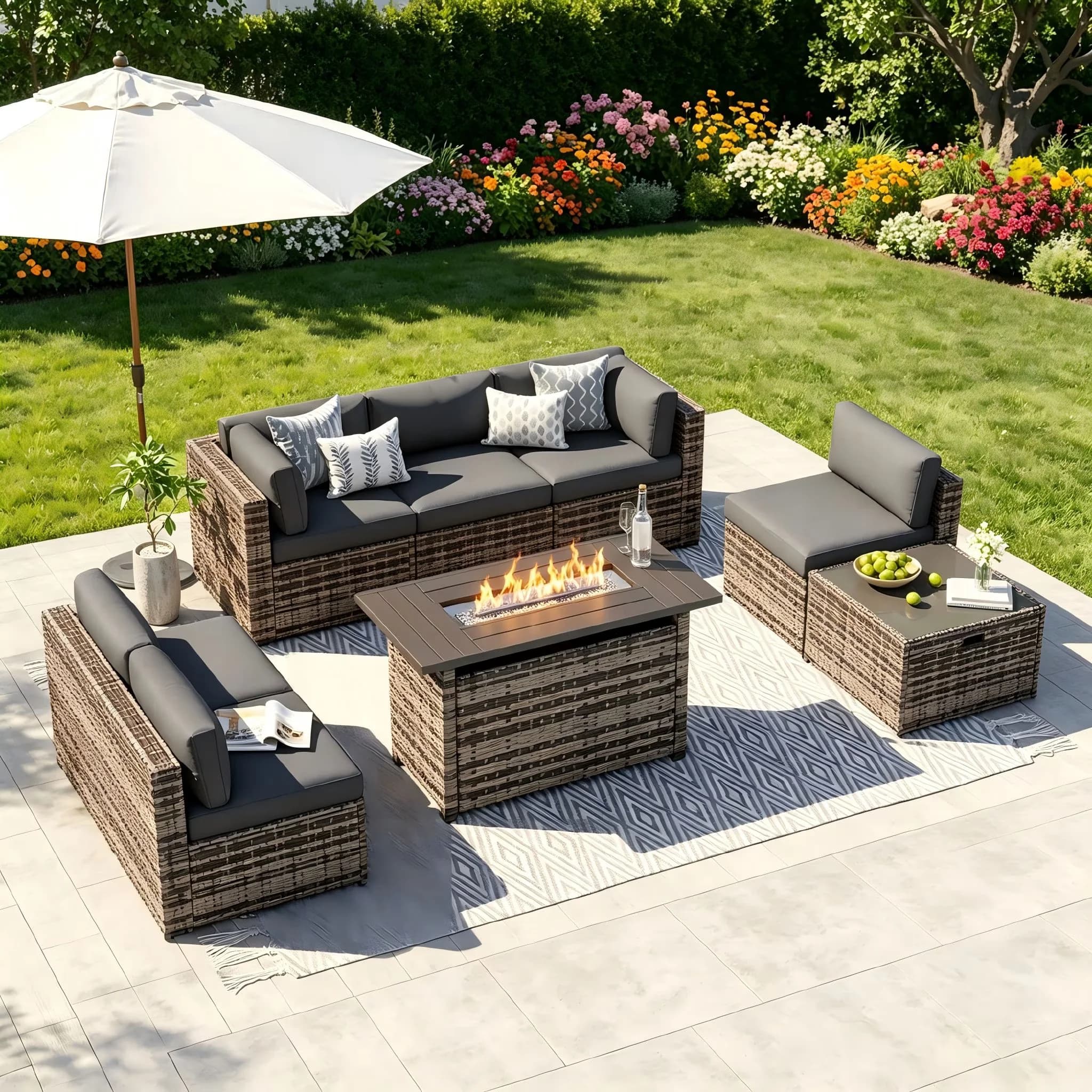 Outdoor Sofas Sectional Durable with Weatherproof, Fire Pit Table - Brown Model 42D166