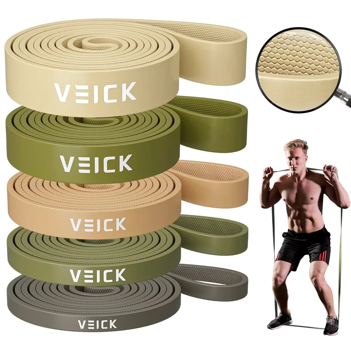 Home Gym Accessory Durable with 5-Piece Trainer Resistance Bands, Workout Bands, Pull Up Assistance Bands - Natural Latex Green Set Of 5 Model CA9685