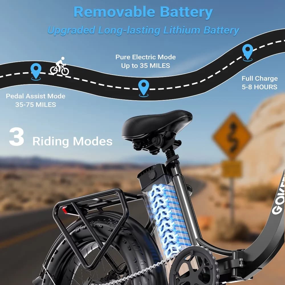 Efficient Electric Bike with Battery, 52V, Foldable - Black - Essential Collection Model 2D409F