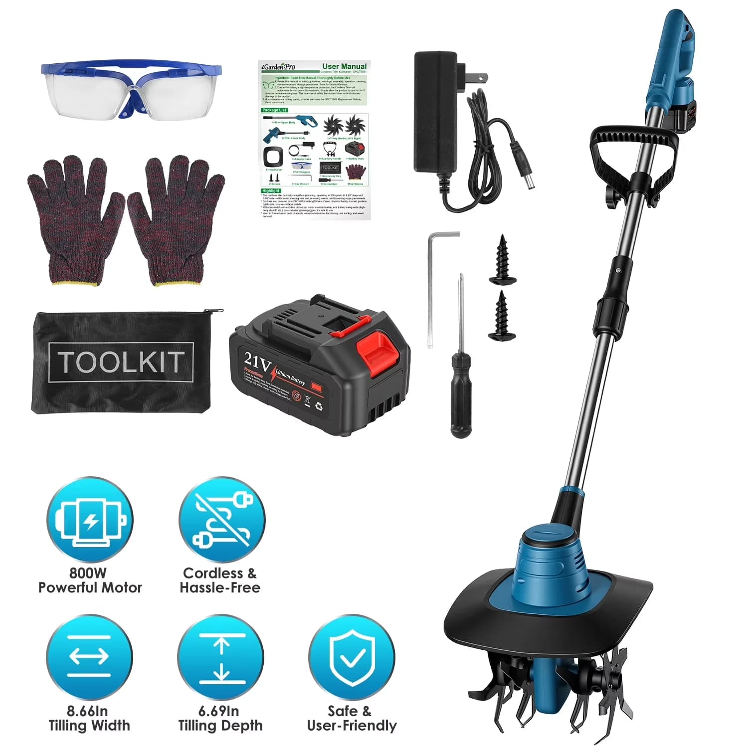 Innovative Trillers Cultivator with Battery, 800W, 21V - Rustic Charm Model DF6B99