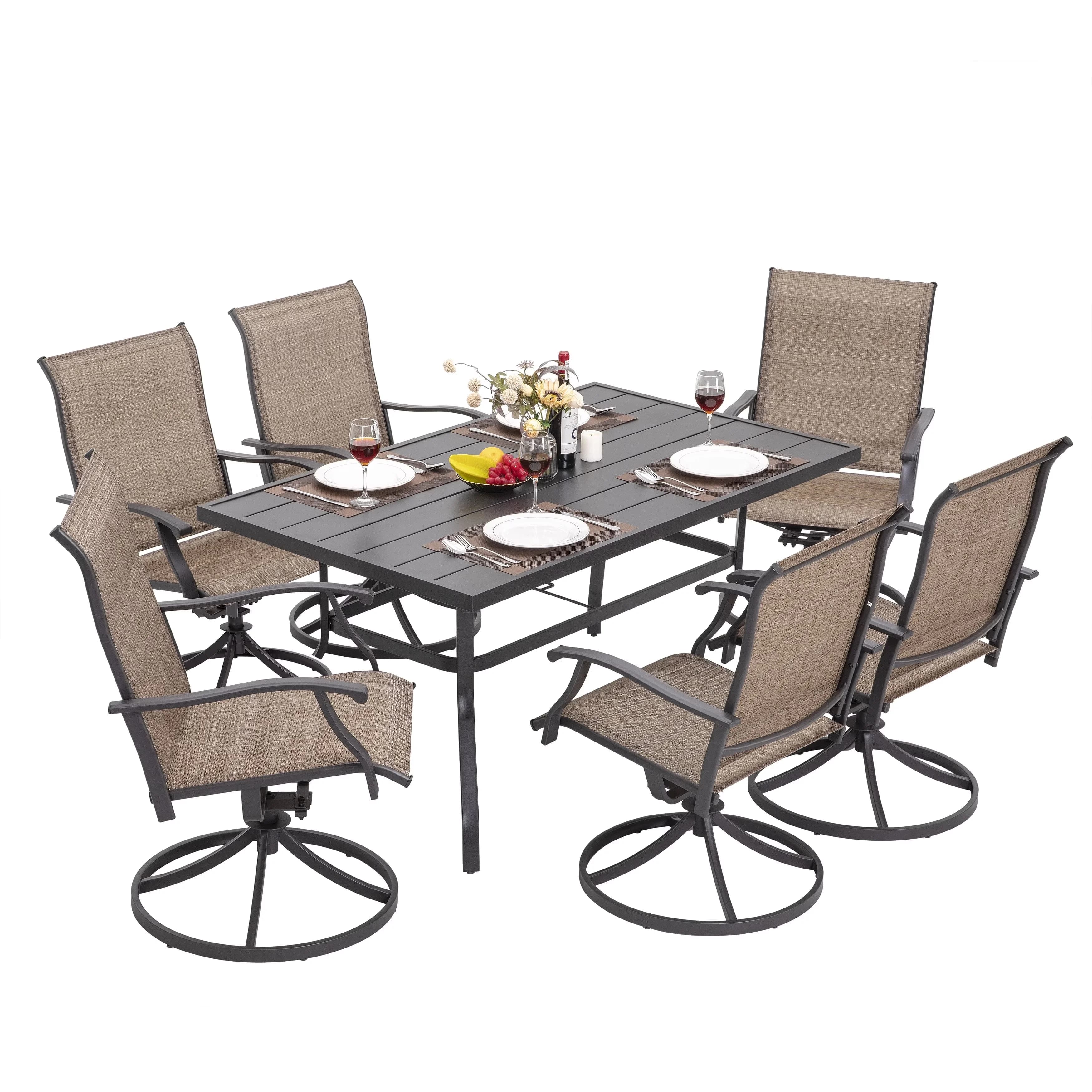 Stylish Patio Dining Set with 1.57 Inch Umbrella Hole - Metal & Textilene Brown Model 15B373