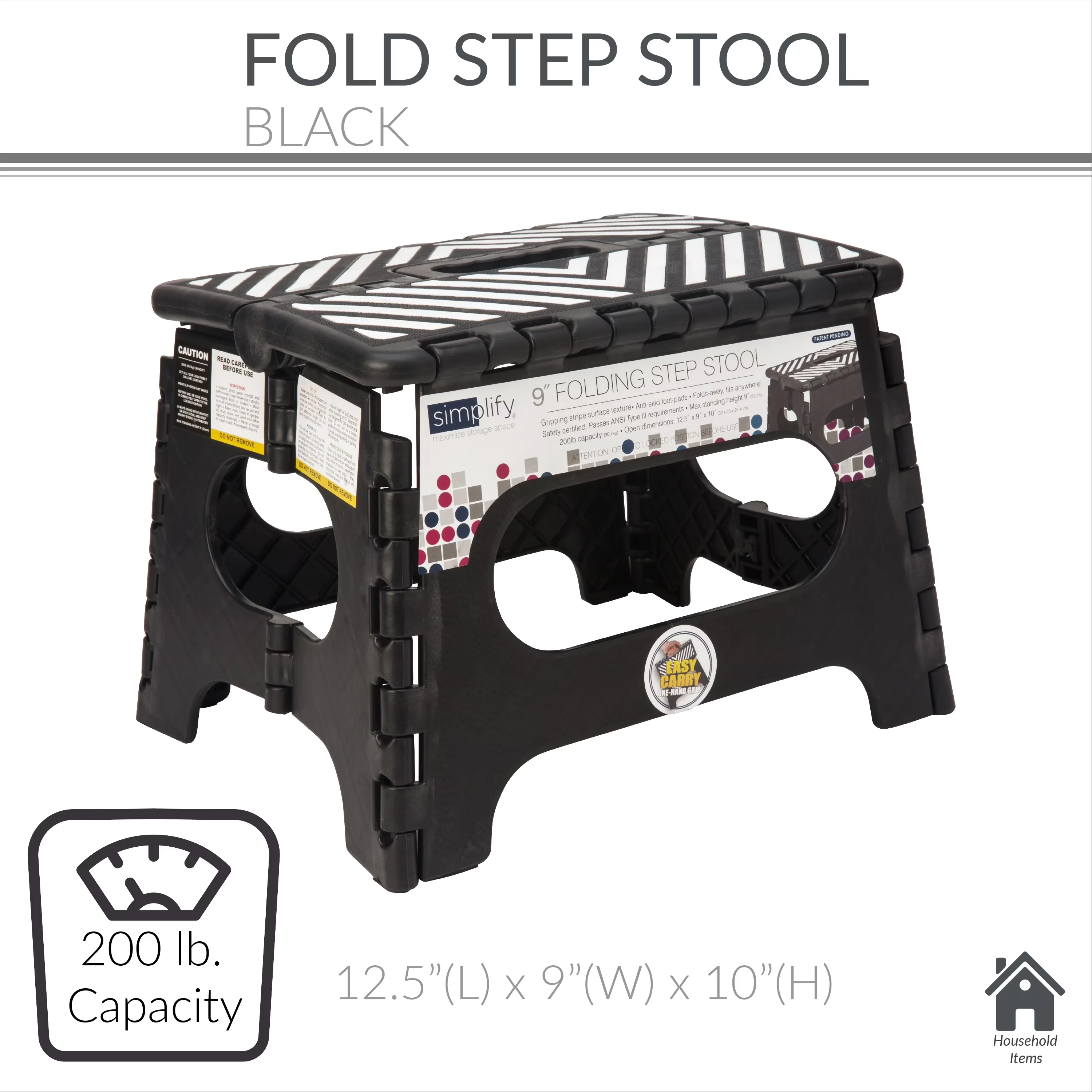 Compact Ladders And Step Stool with Foldable, Black, Plastic 9" Stripe Top 1 Folding - Plastic Model C9952E