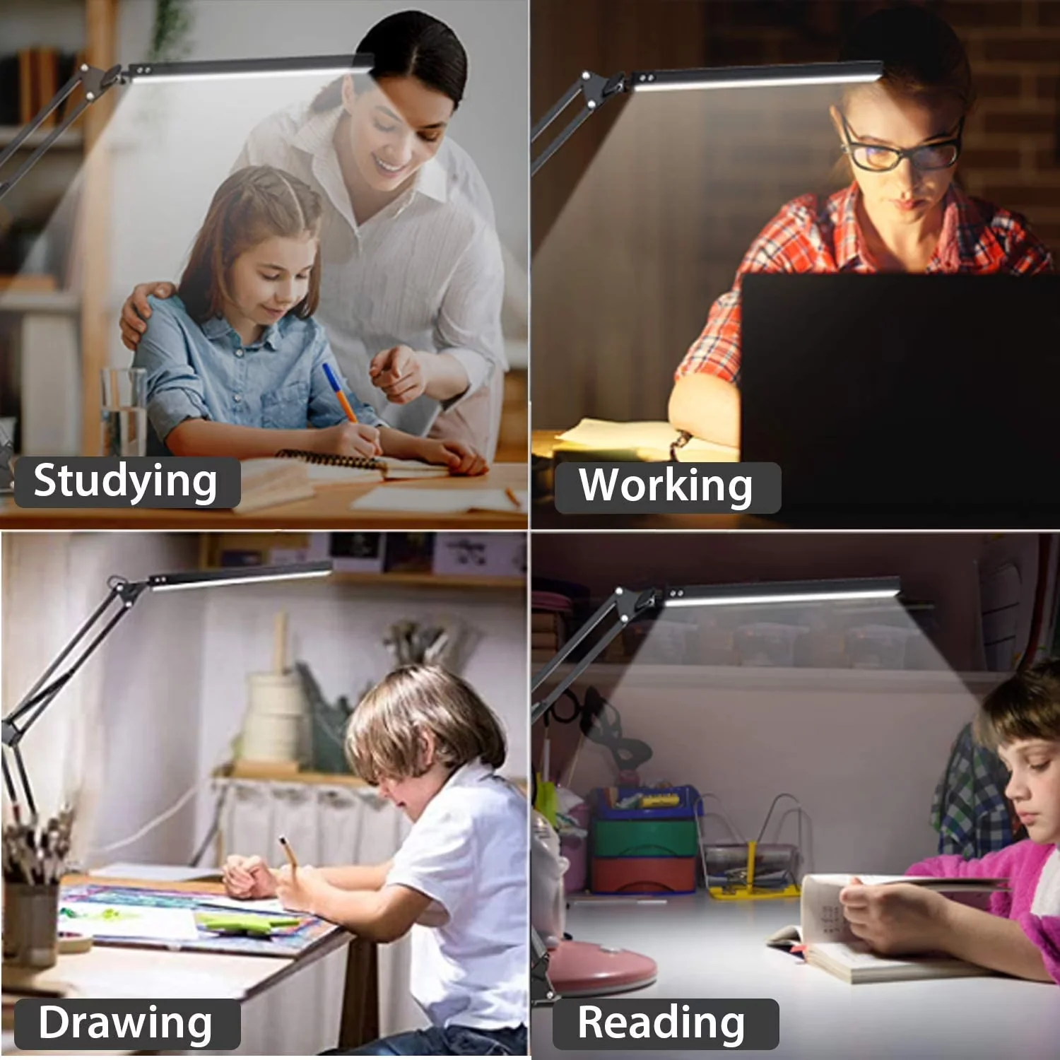 Desk Lamp Professional with LED, Adjustable Height, Clamp - Abs+Metal Black Model A826C7