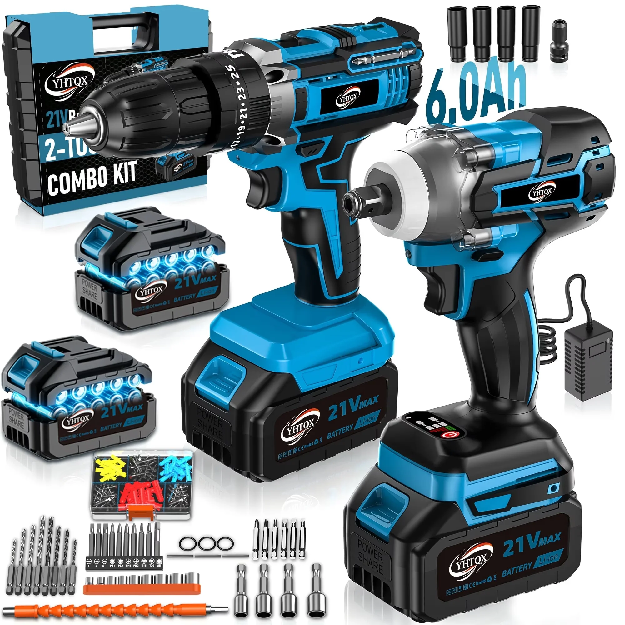 Quality Power Tool with Battery, Industrial Grade Rotary Hammer Drill, Brushless Cordless Combo Kit - Model 7E3D37