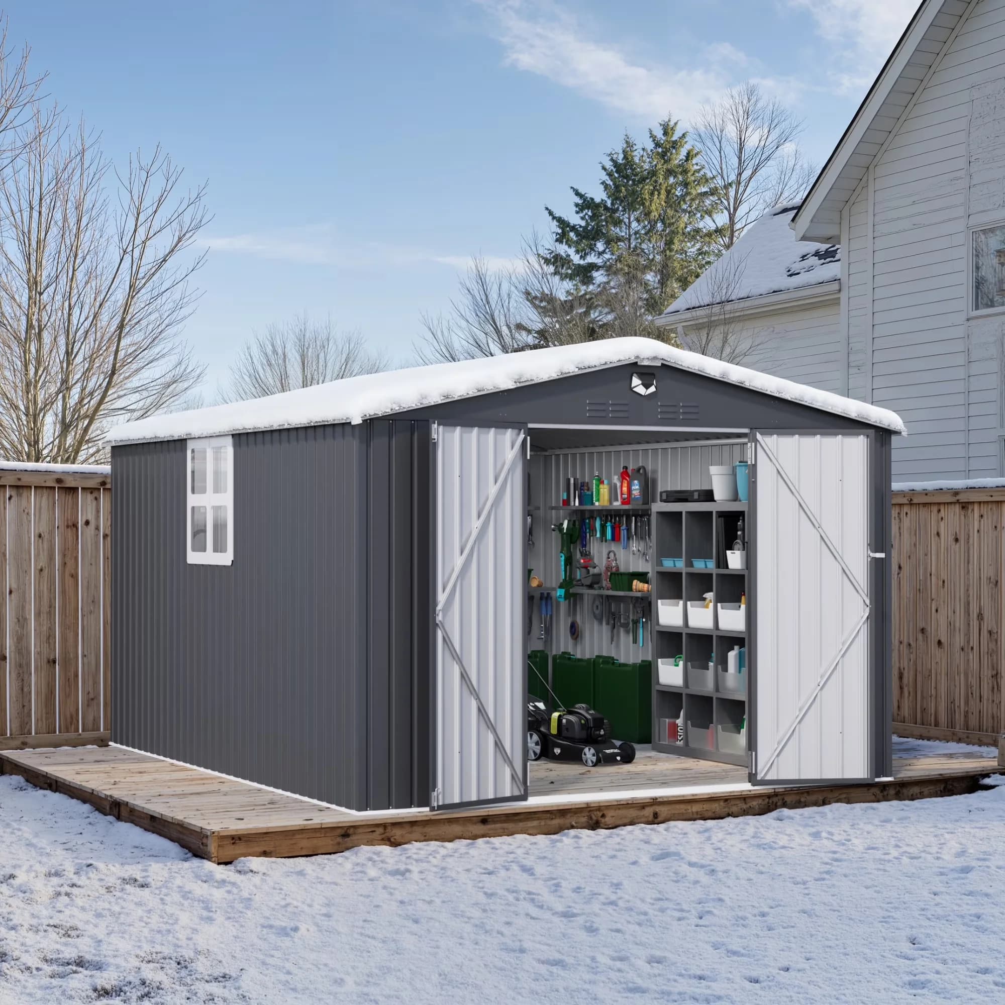 Professional Shed with Rust Resistant, Lockable Door, 10 ft. W x 12 ft. D Metal Storage Tool - Black Metal Model 66A973