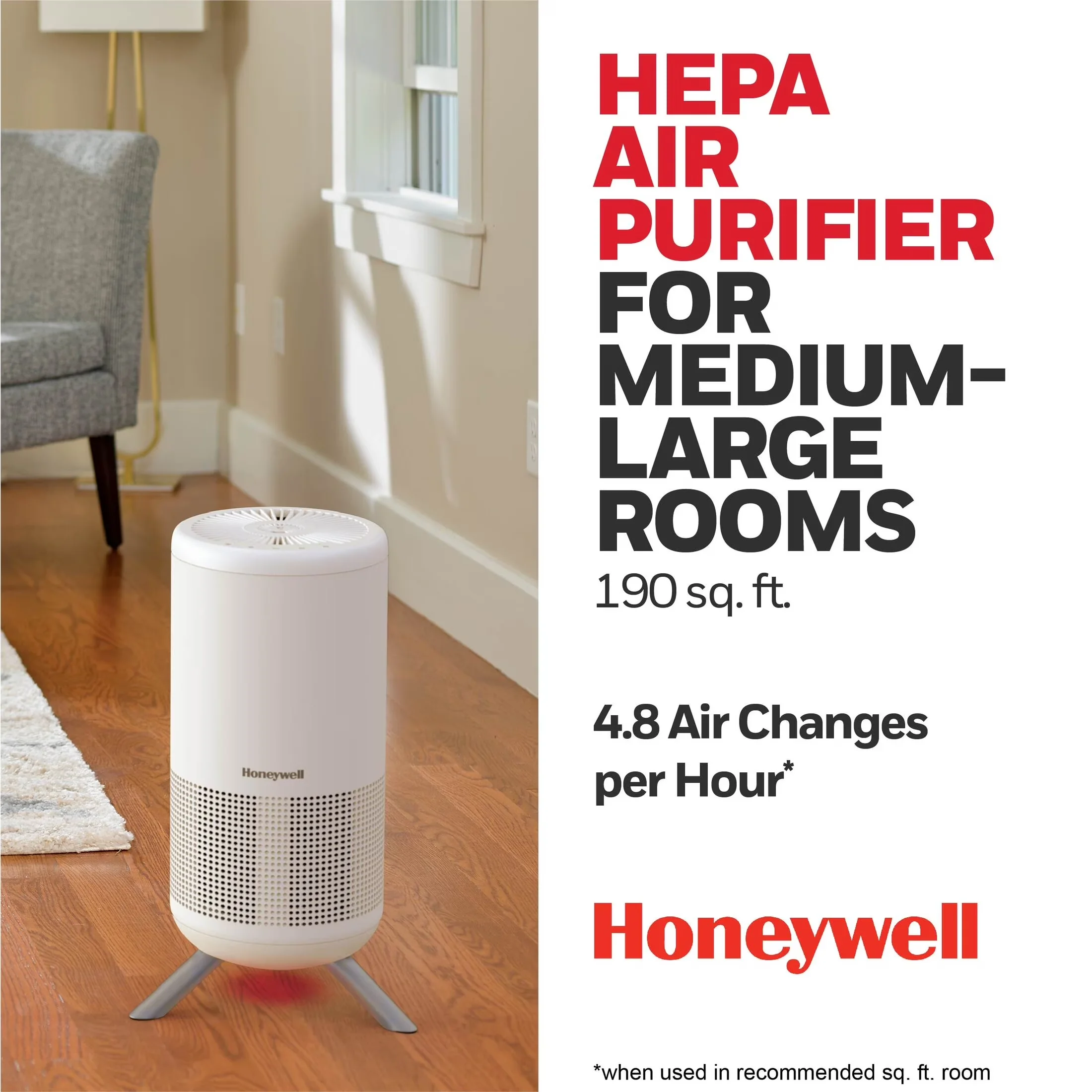 Stylish Air Purifier with Filter Change Indicator, Variable Speed - White for Home Model AF0C34