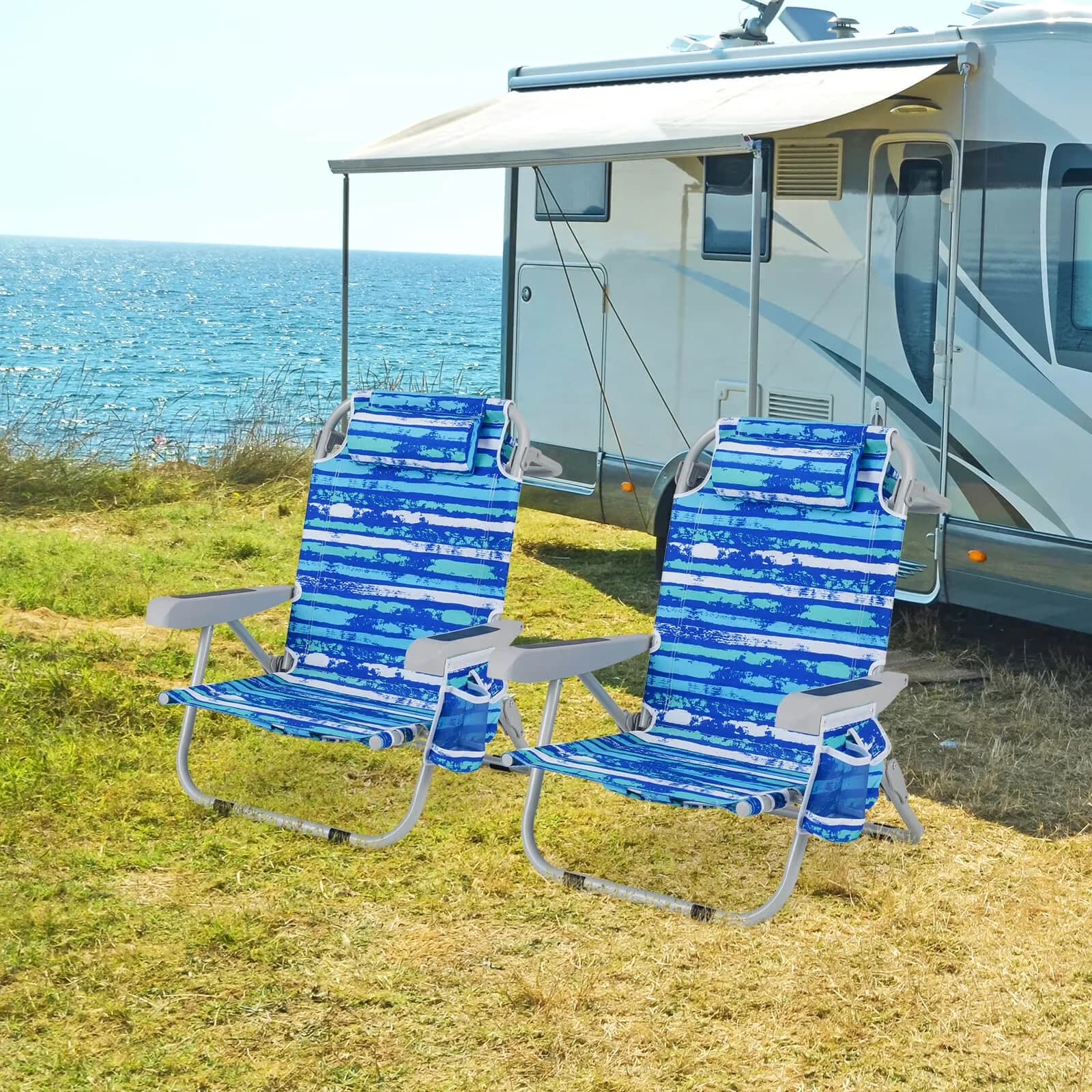Beach Chair Professional with Adjustable, Folding, Storage Bag Navy - Aluminum, Oxford Fabric Navy Model C3DCE0