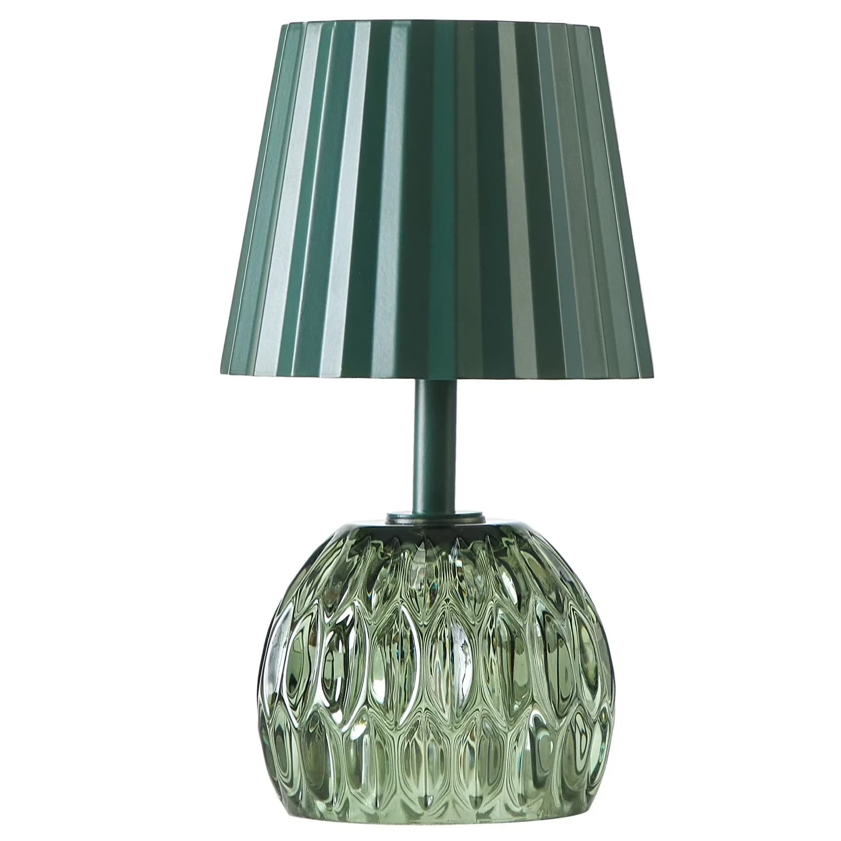 Efficient Table Lamp with LED, Battery, Touch Sensor - Green Glass Portable Model 7358D4