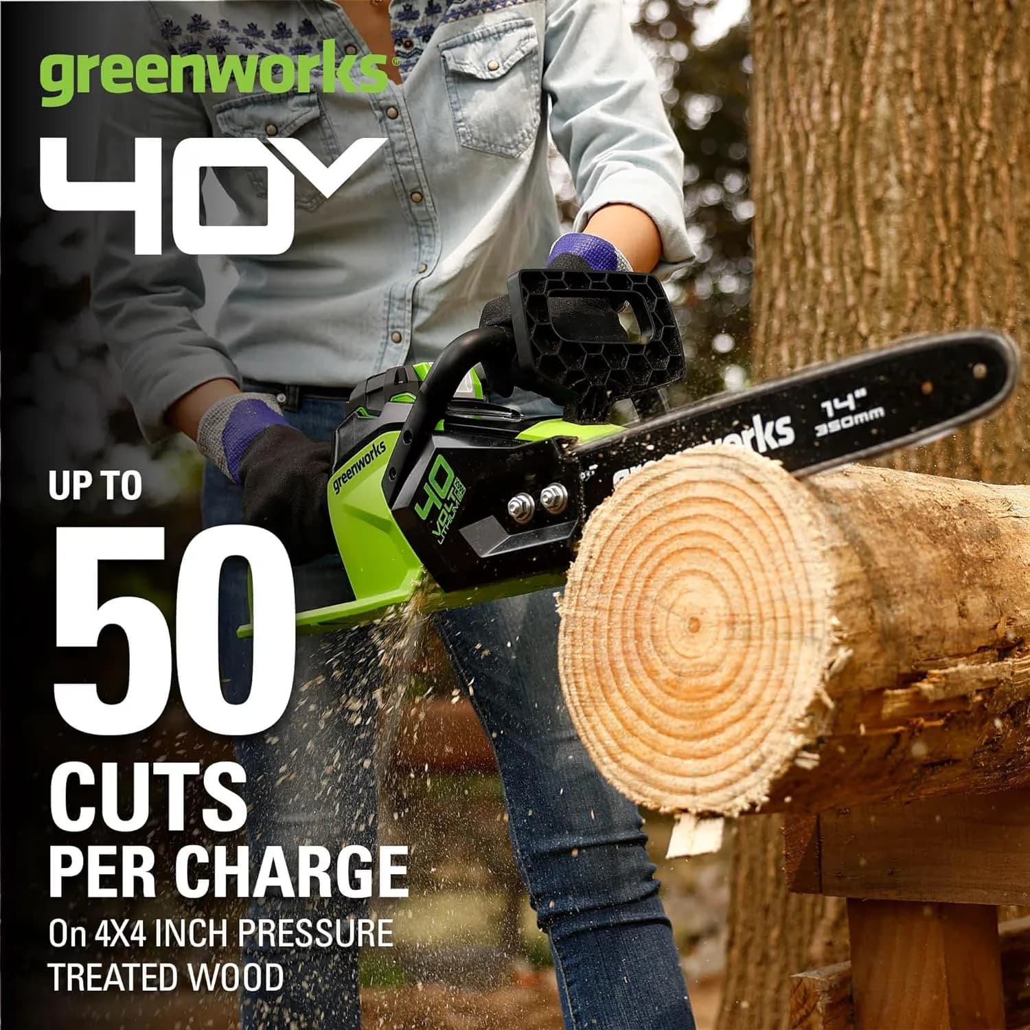 Compact Chainsaw with Battery, 40V, Automatic Chain Oiler - Green - Easy to Use Model F90E69