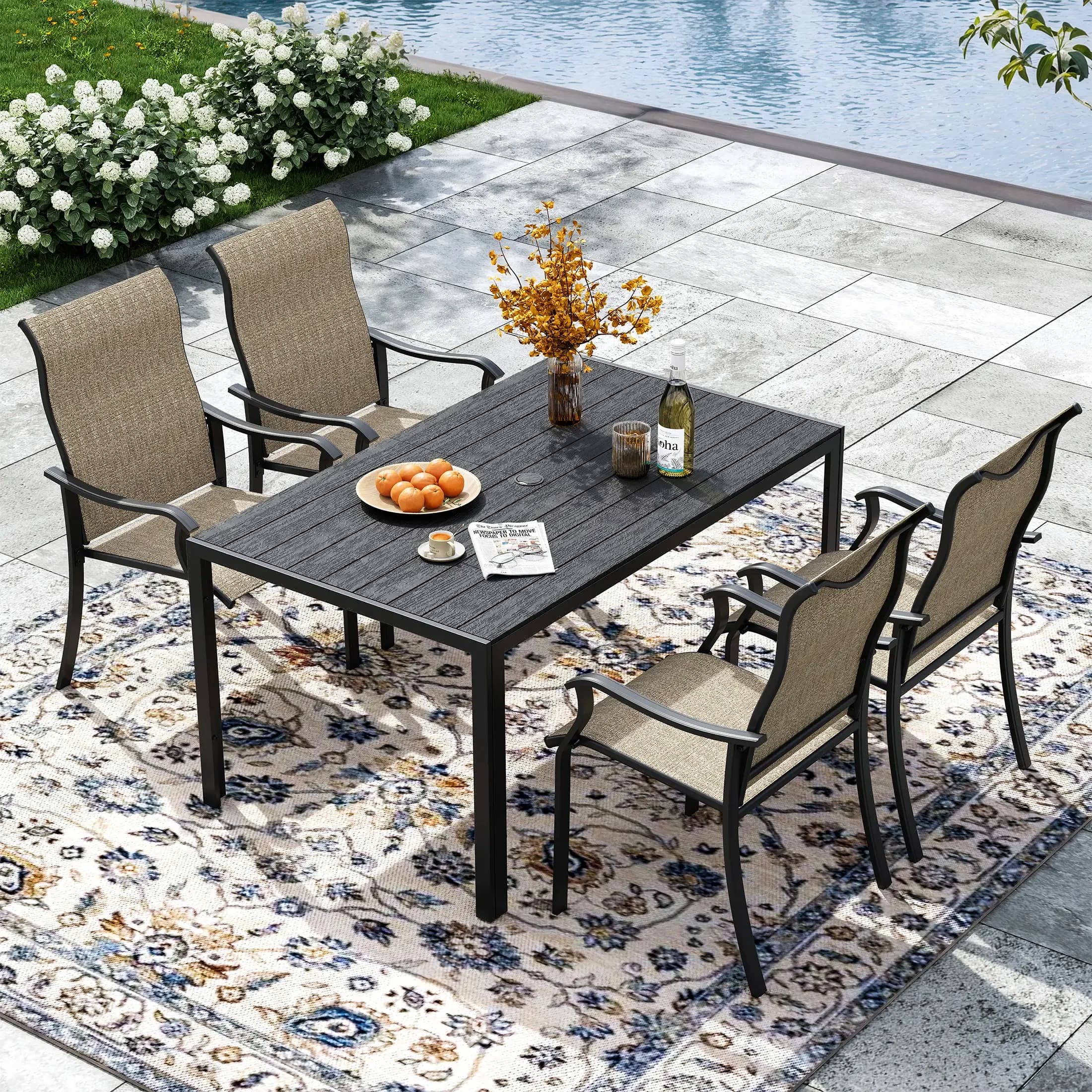 Patio Chair Versatile with Stackable, Weather-Resistant, Chairs Set of 4 - Brown Metal Model BBC20B