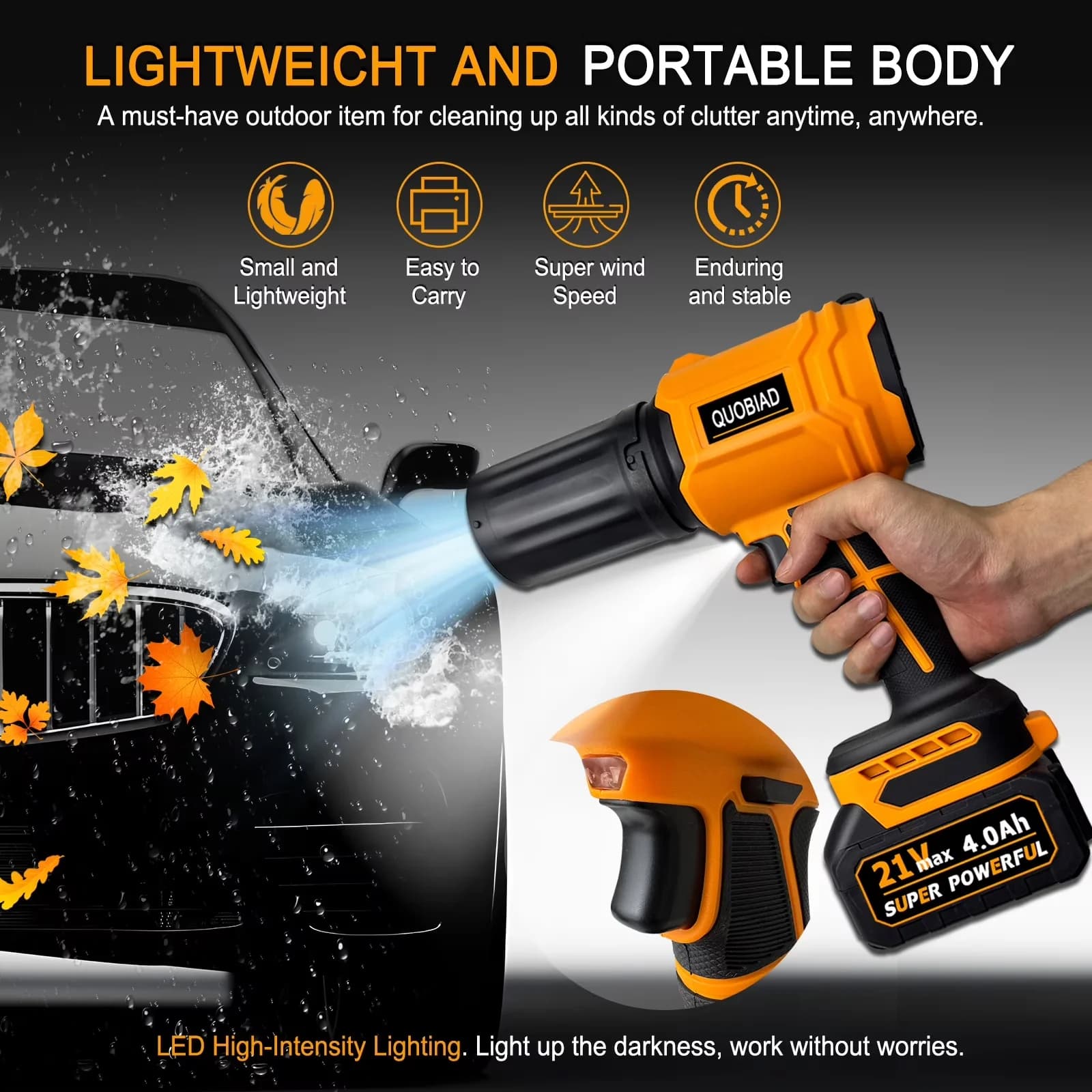 Versatile Leaf Blower with Battery, Cordless, Battery and Charger Included (Orange) - Model 4E9773