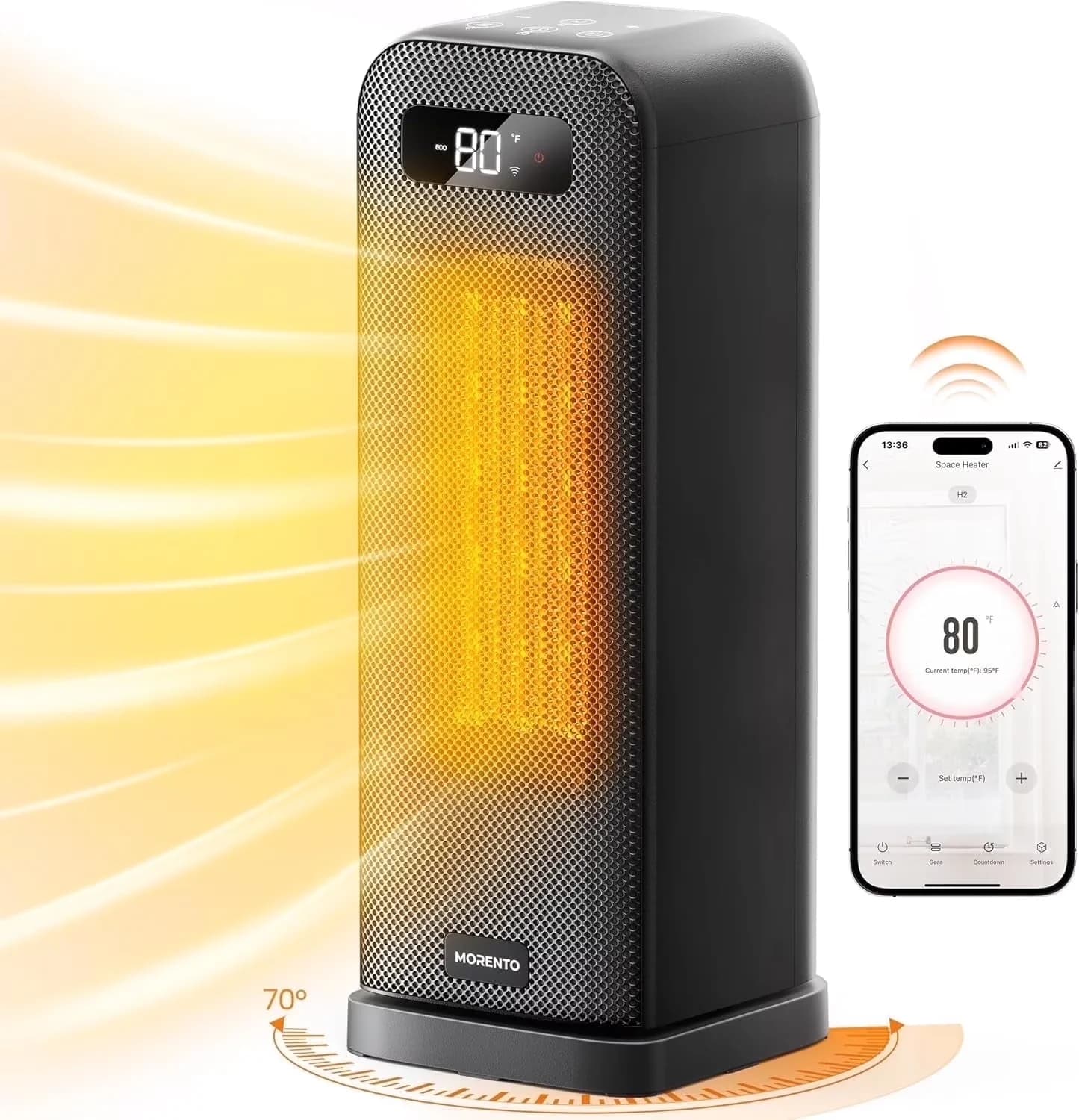 Portable And Electric Space Heater Modern with 1500W, Child Lock, Remote&APP Contorl - Black for Bedroom Model 97D407