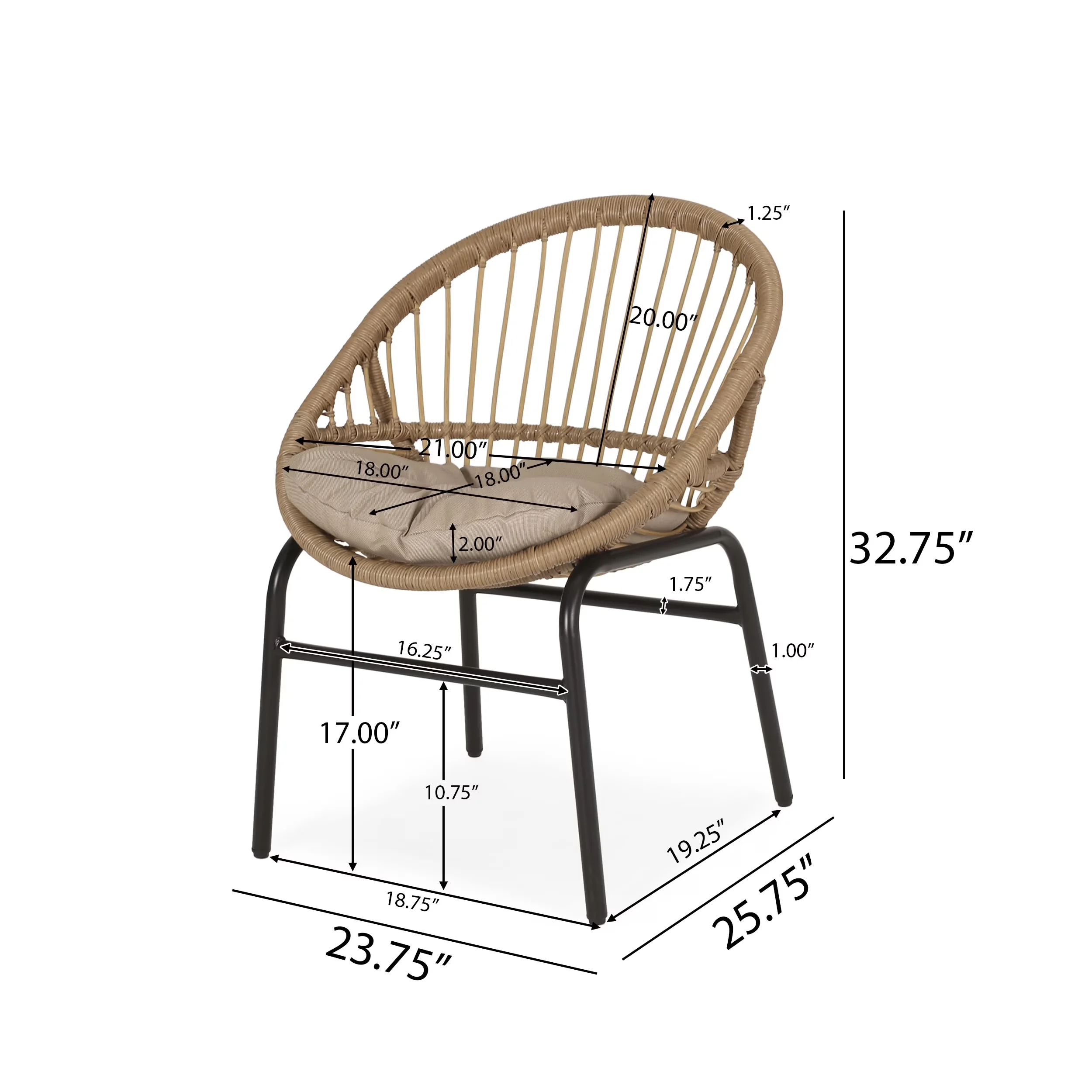 Classic Patio Dining Set with Cushion Material: Water Resistant Fabric, Cushion - Black Wicker/Rattan/Metal/Fabric Model 5CE0C1