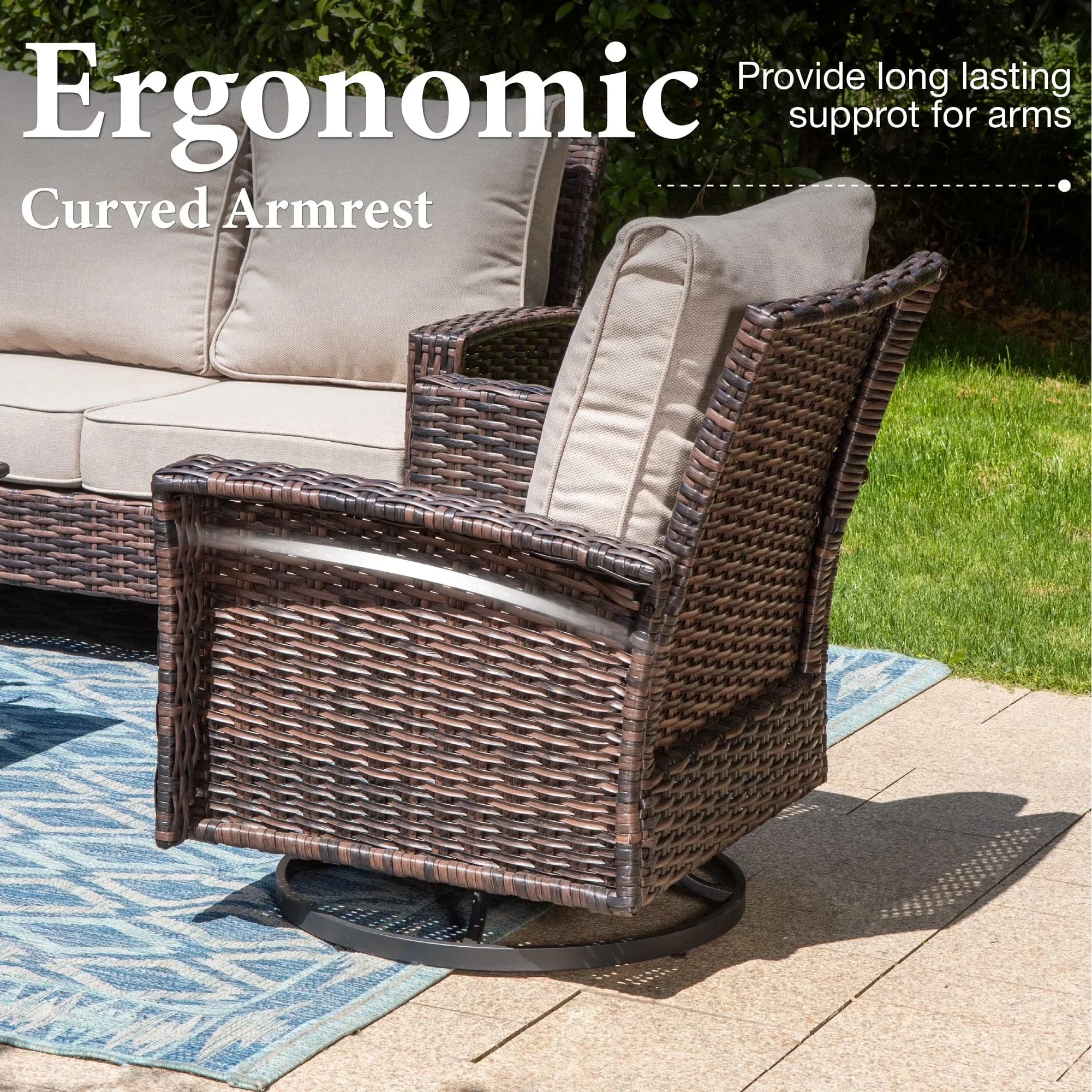 Patio Chair Stylish with Weather-Resistant, Modern, 2-Piece Outdoor Swivel Chairs - Beige Metal Steel & Wicker for Garden Model D0BE78