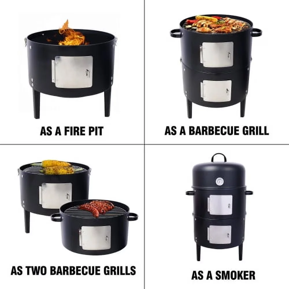 Essential Charcoal Grill with Thermometer, 17 Inch Steel Smoker, Built-in thermometer - Steel Black for Outdoor Model D53AAE