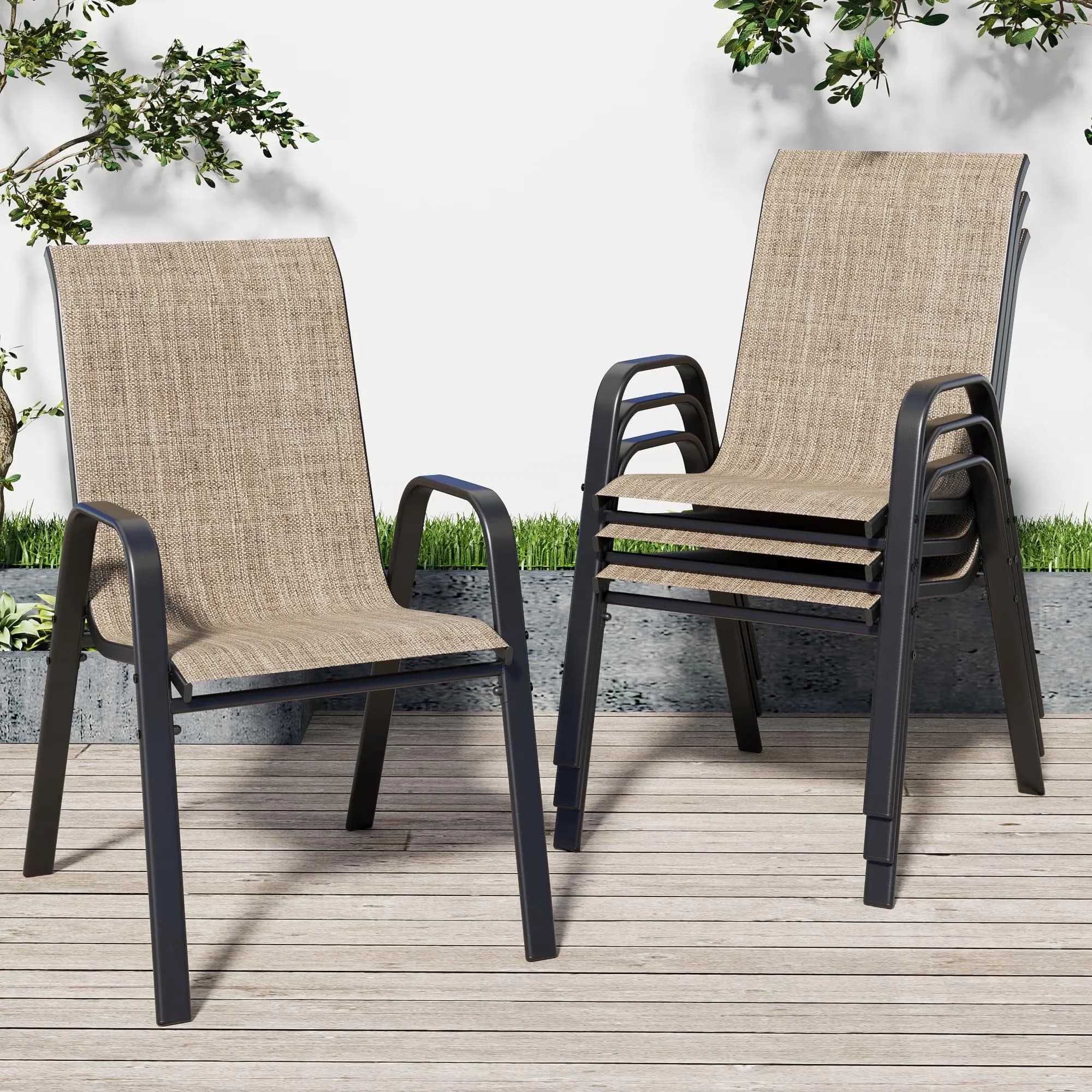 Efficient Patio Chair with Stackable, Water-Resistant - Metal & Textilene Fabric & Wood Brown Model ED6ACA