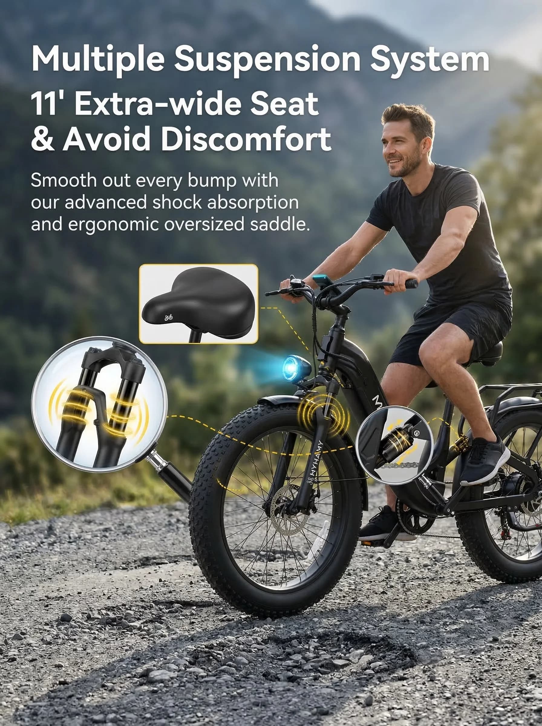Electric Bike Compact with 2000W, 48V, Waterproof - Black 24*3” Front + Back Suspension Model 547BFE