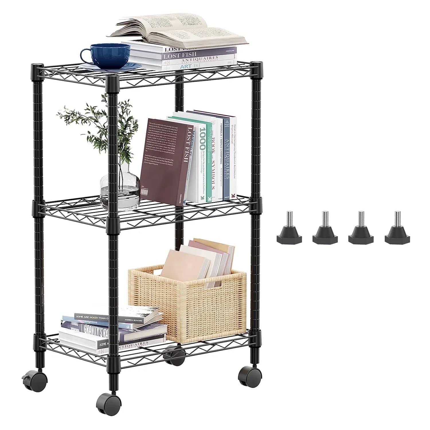 Garage Storage Supply Stylish with Adjustable, Modern, 3-Tier Wire Shelving Unit - Wire Black Model F8E363