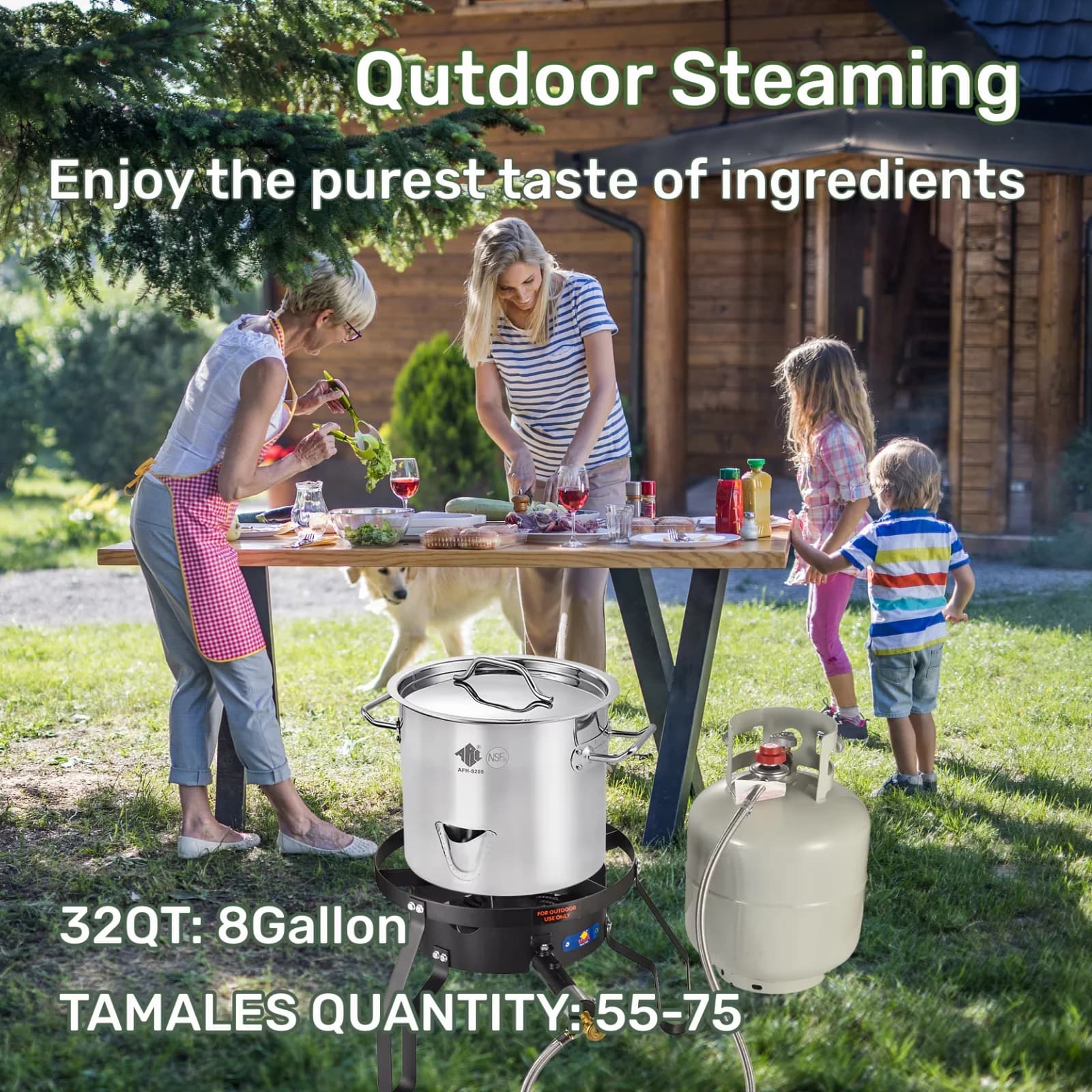 Stylish Outdoor Fryer with 100000 BTU, 32QT Stainless Steel Steamer Pot - Stainless Steel Silver, Black, Multicolor for Outdoor Model A4C994