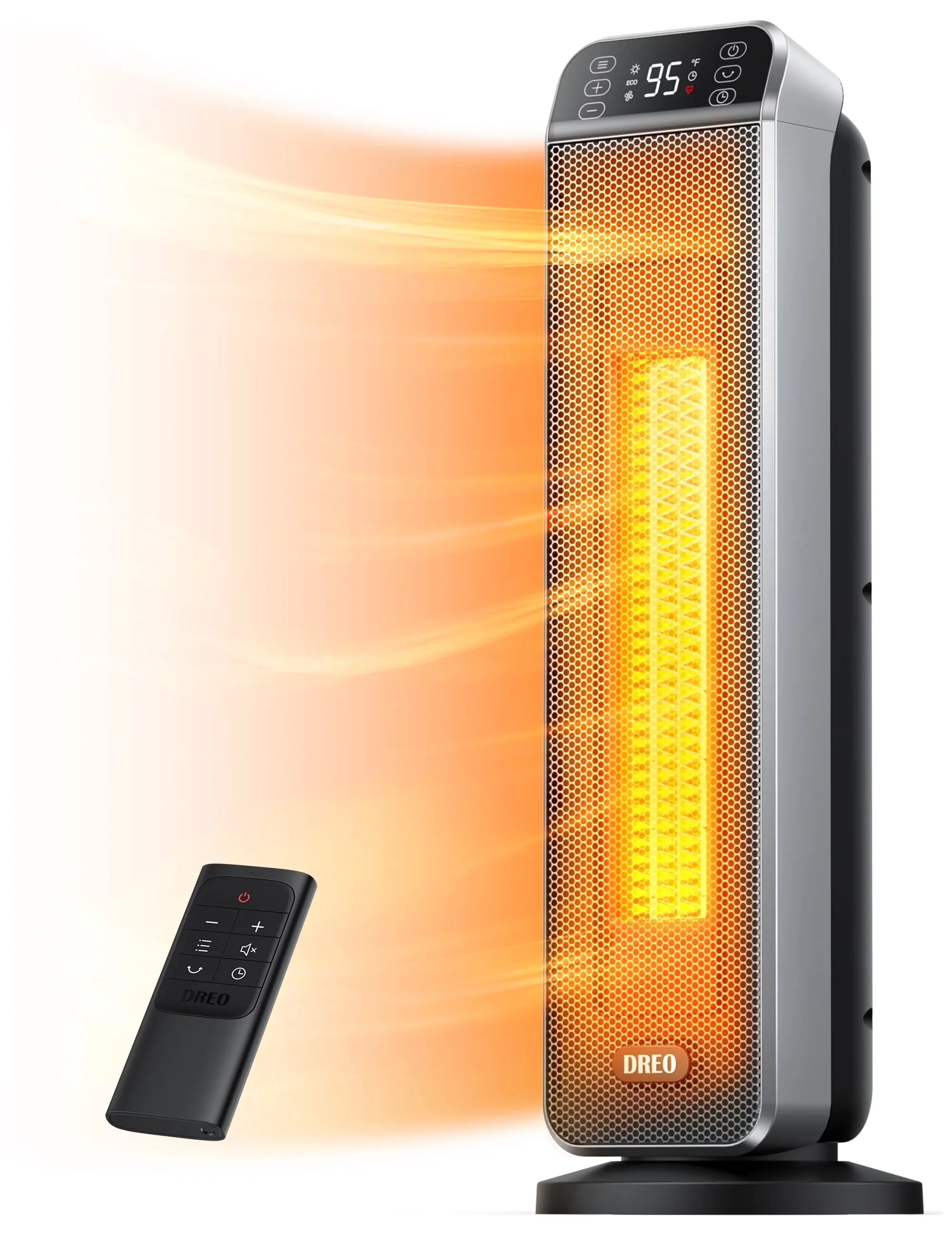 Portable And Electric Space Heater Efficient with Oscillating, Automatic Shutoff, 1-12h timer (in 1h increments) - Silver Model 968415
