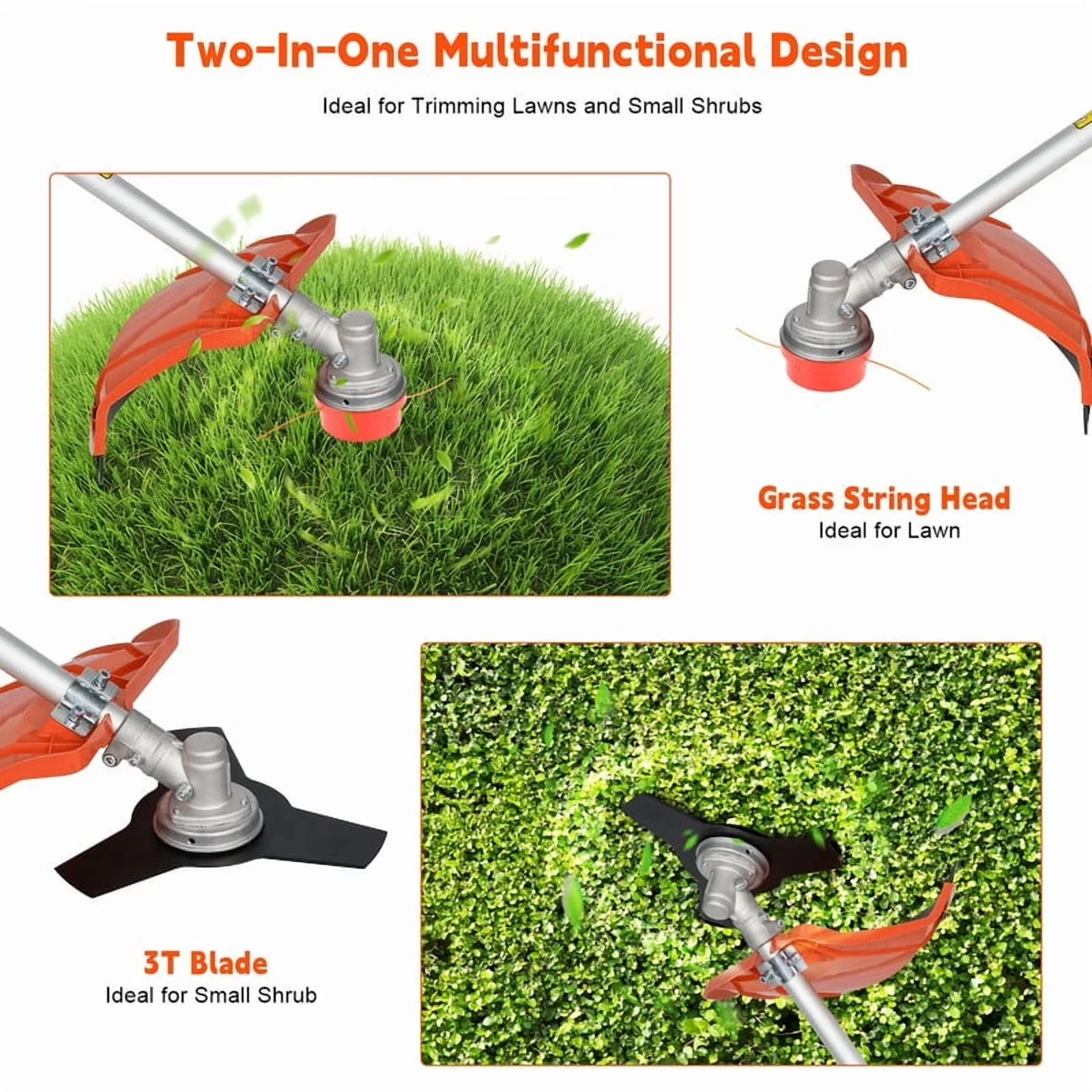 Compact String Trimmer with Bevel Adjustment, Edger Conversion Capable - Orange for Garden Model EC8C5F