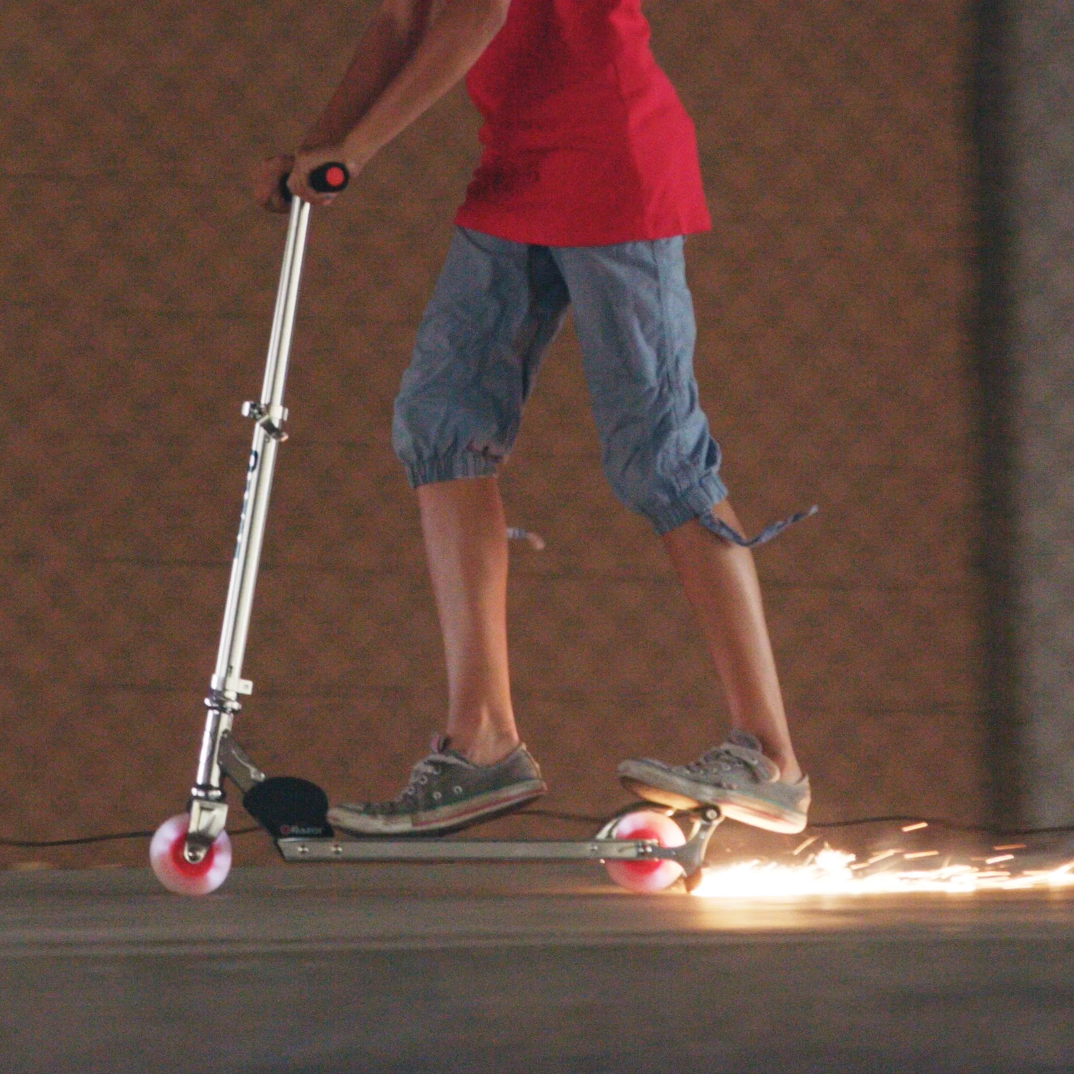 Sleek Scooter with LED, Portable, Compact - Red Aluminum Spark - Sleek Profile Model FF3529