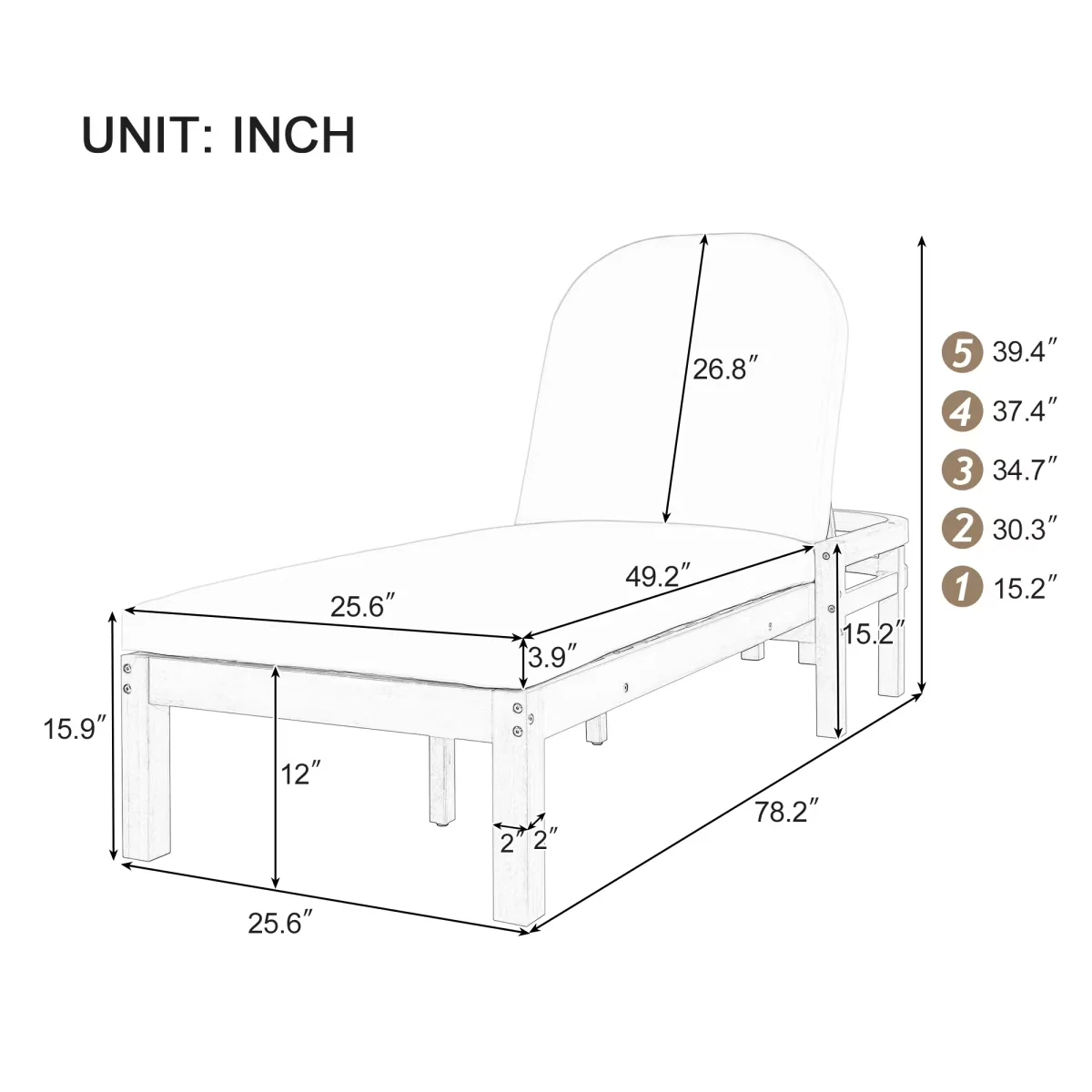 Patio Chair Versatile with Adjustable Backrest, Uv Resistant - Wood Gray Model 6E29EF
