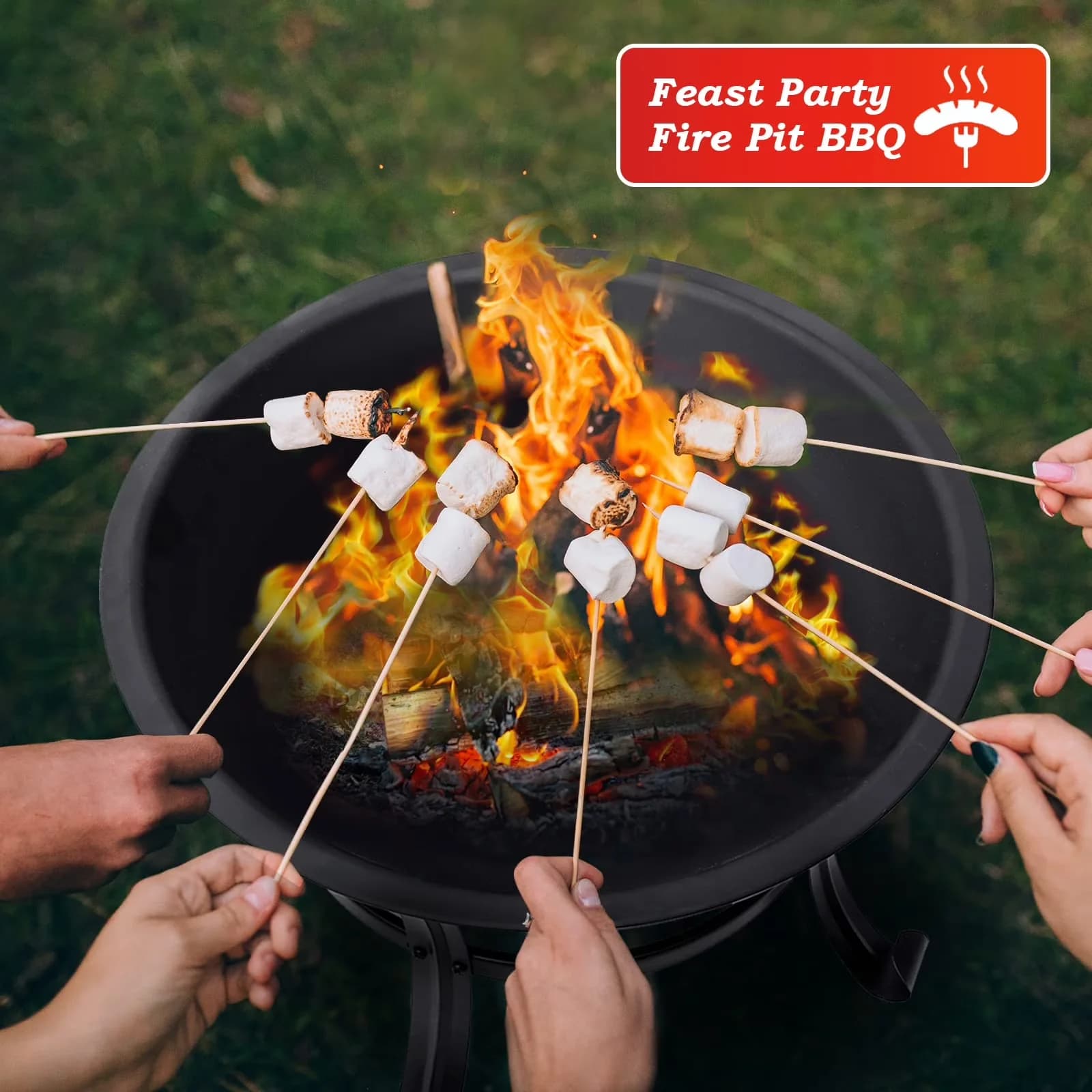 Premium Outdoor Heating with Portable, 22 inch Wood Burning Fire Pit - Black Steel,High Temperature Painting for Camping, Picnic Model AB6227