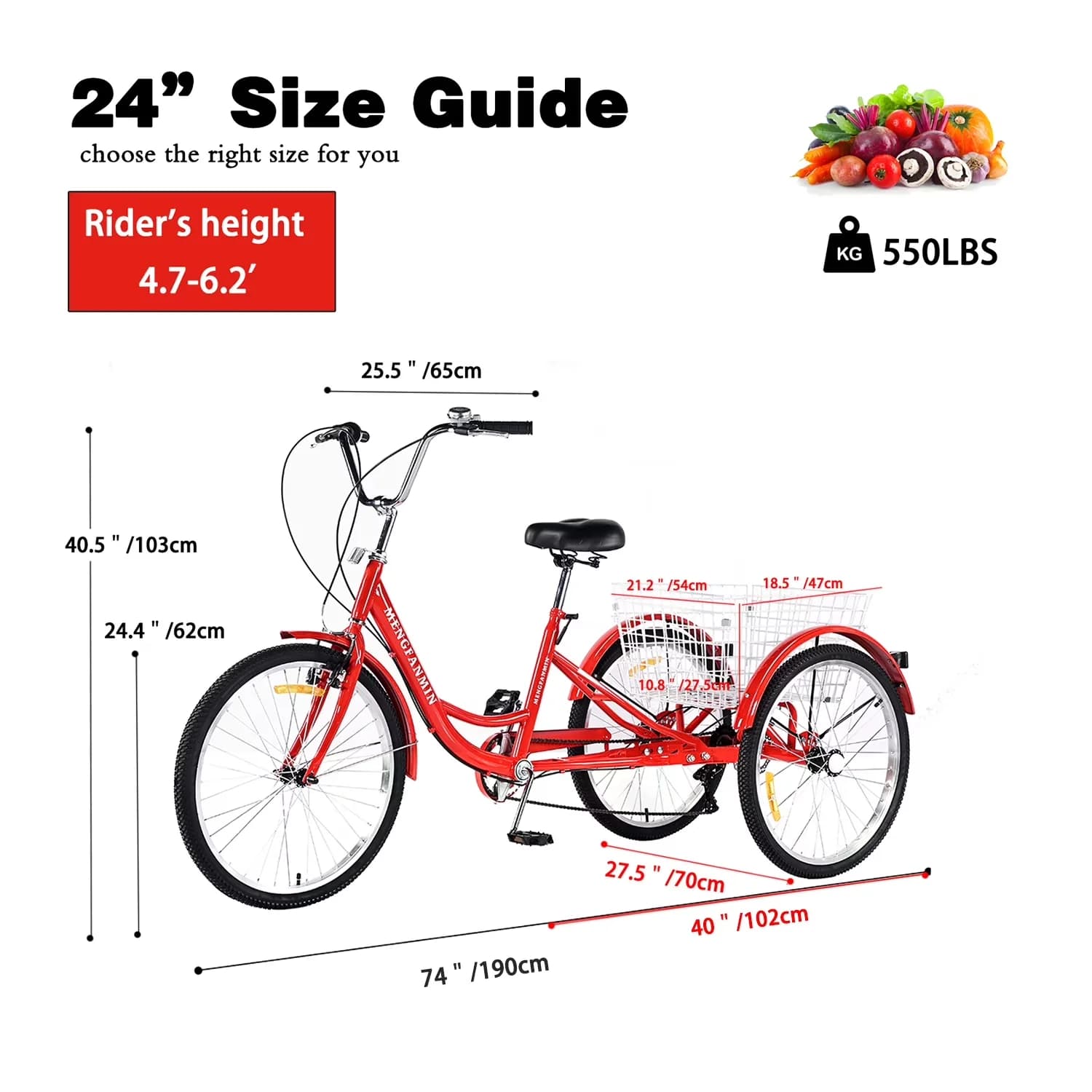 Sleek Cruiser Bike with Adjustable Seat, Adjustable Handlebar Height - Red Model 8F73D7