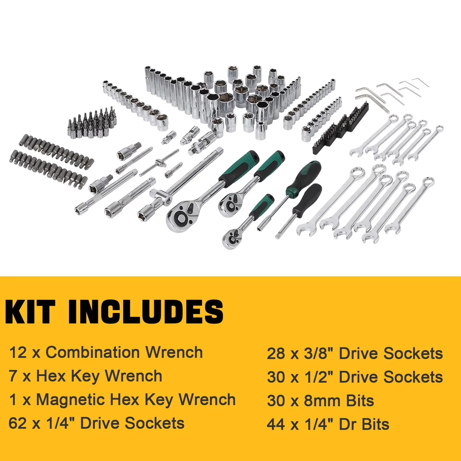Hand Tool Set Sleek with Magnetic, Mechanics Tools Kit and Socket, 216-Piece - Chrome Vanadium Steel Model AB0FF7
