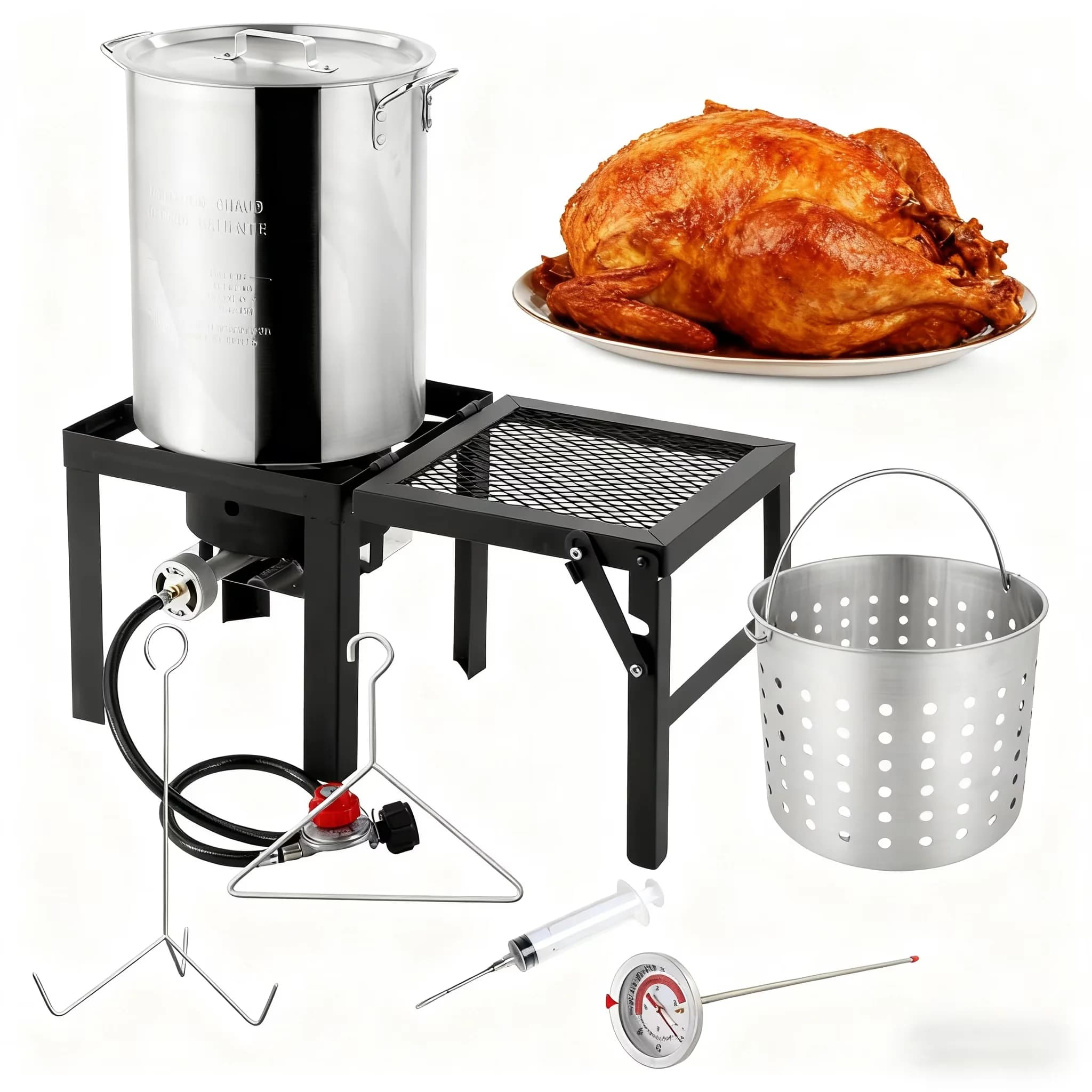 Outdoor Fryer Modern with 55000 BTU, Adjustable Regulator, Foldable Side Frame 55 - Aluminum Silver Model 228DAB