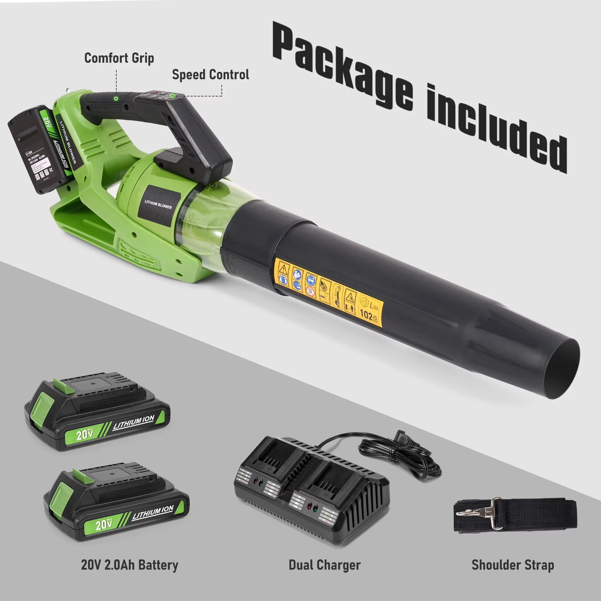 Compact Leaf Blower with Battery, 40V, 5 Speed & Turbo Mode Battery Powered for Patio, Garden - Model B40E97