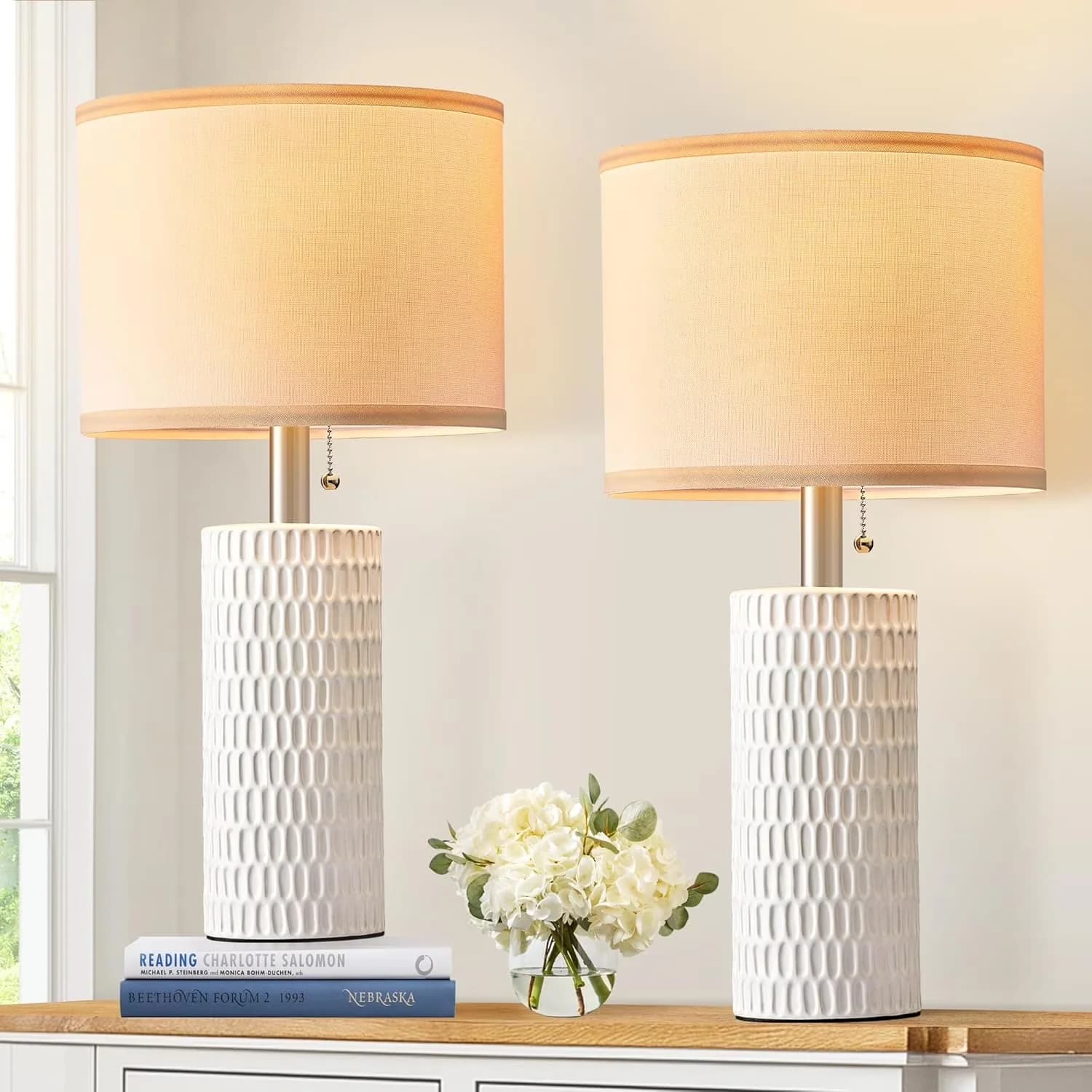 Reliable Lamp Set with High Output, 20" Small Ceramic Table Lamps - Beige for Bedroom Model F7EA0B