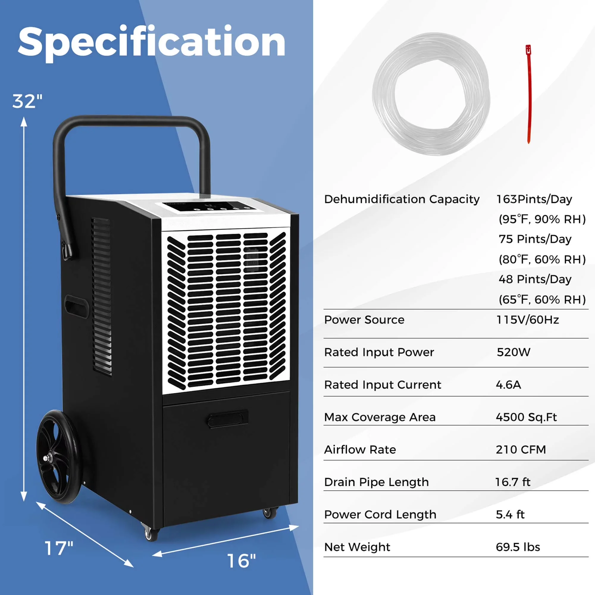 Dehumidifier Premium with Built-In Pump, 163 pt White - White - Essential Collection Model EC77F9