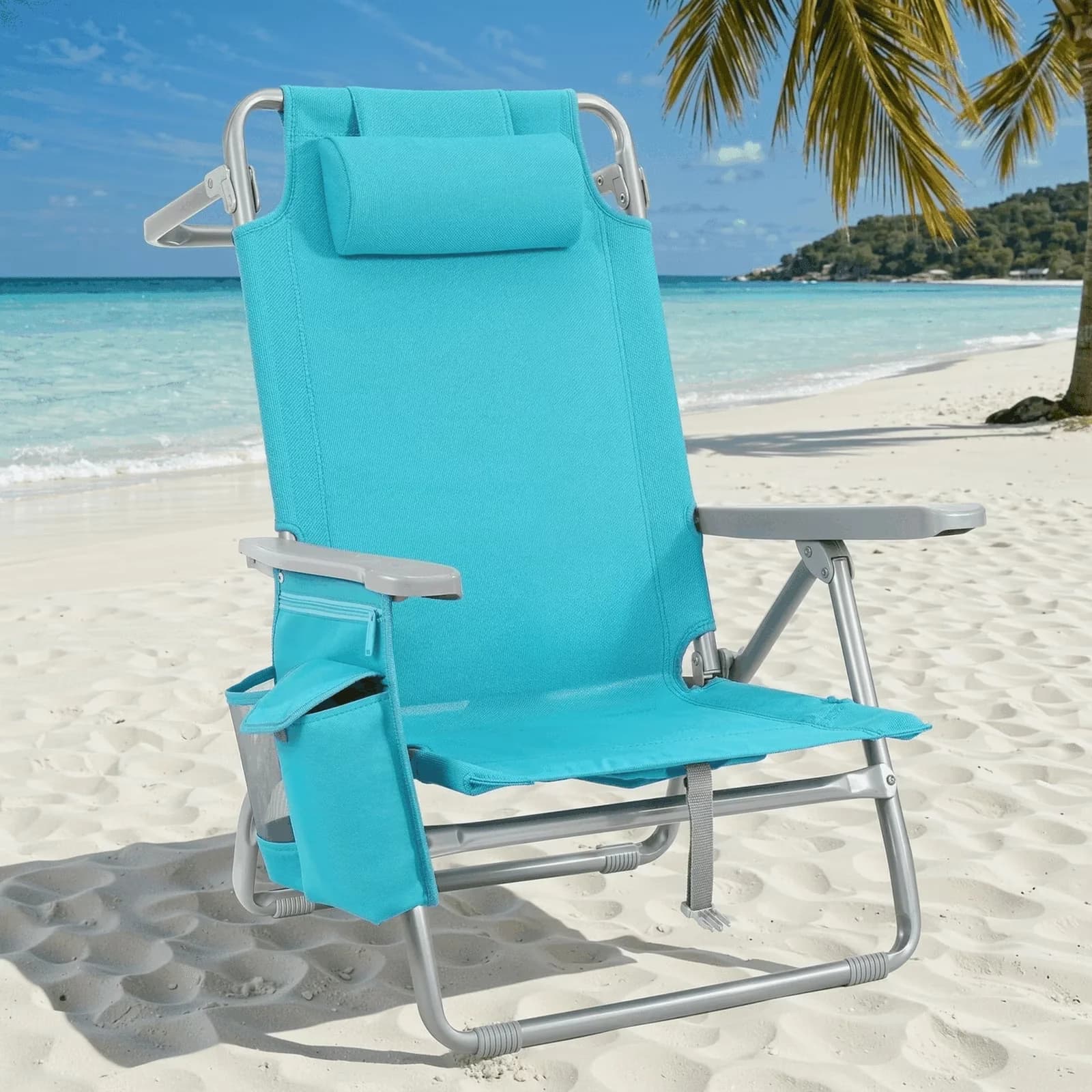 Sleek Beach Chair with Adjustable, Folding, Max Load 350lbs - Blue - Essential Collection Model 1A1BBB