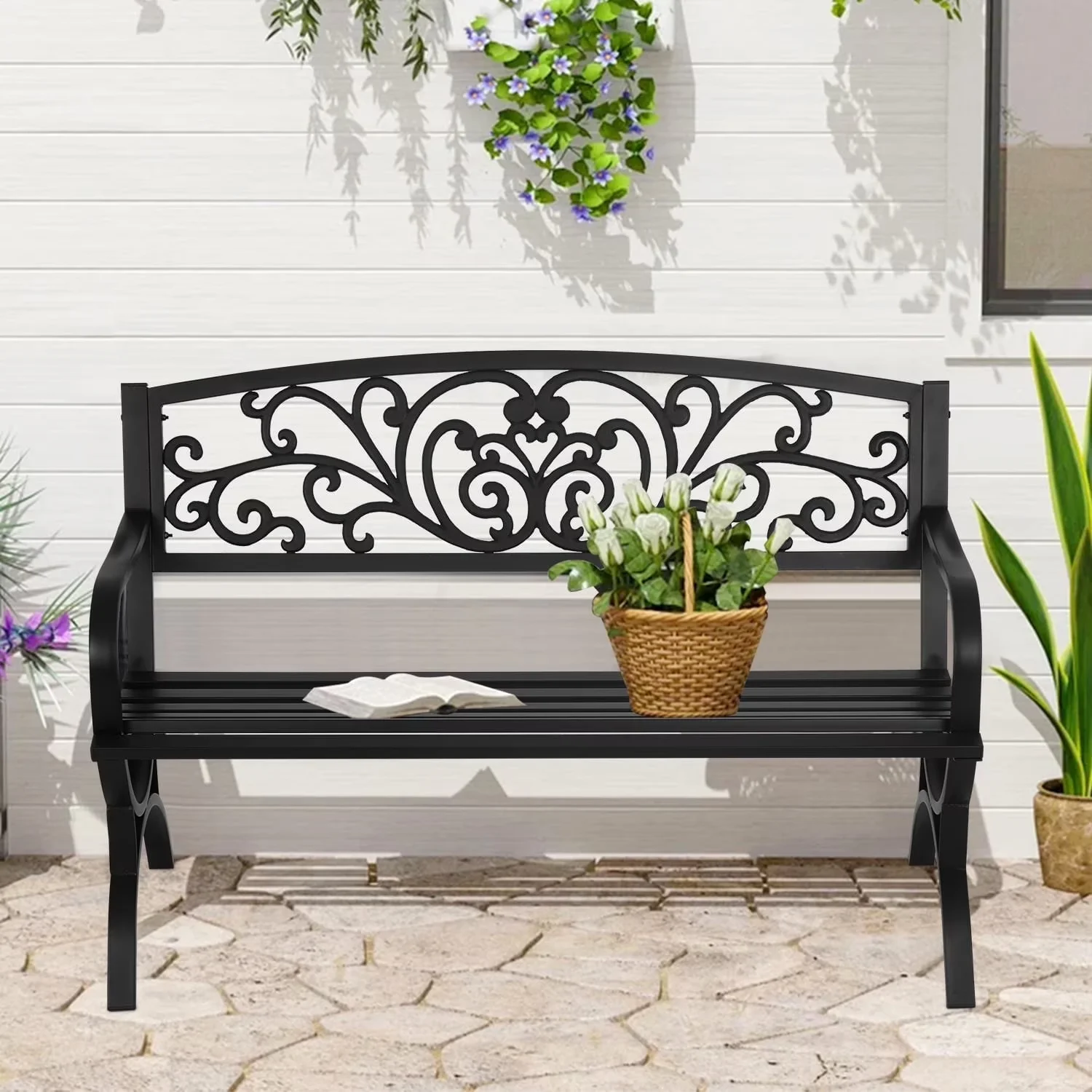 Patio Chair Sleek with Waterproof, Armrests - Steel Black 50 - Heavy Duty Model 1912F8